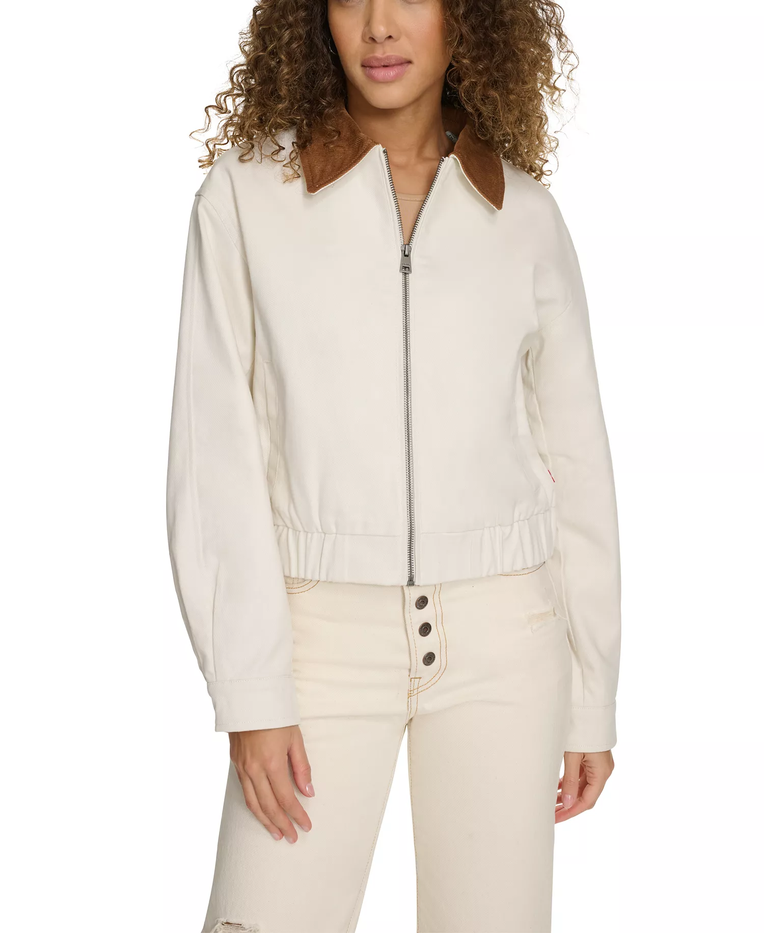 Women's Corduroy Collar Cotton Jacket - Egret - L