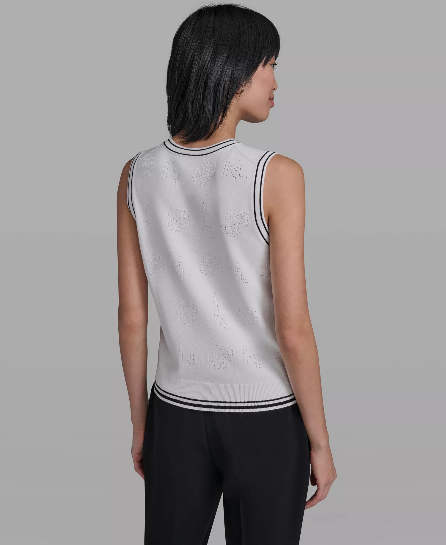 Women's Crew Neck Sleeveless Tank Sweater - Soft White/black - L