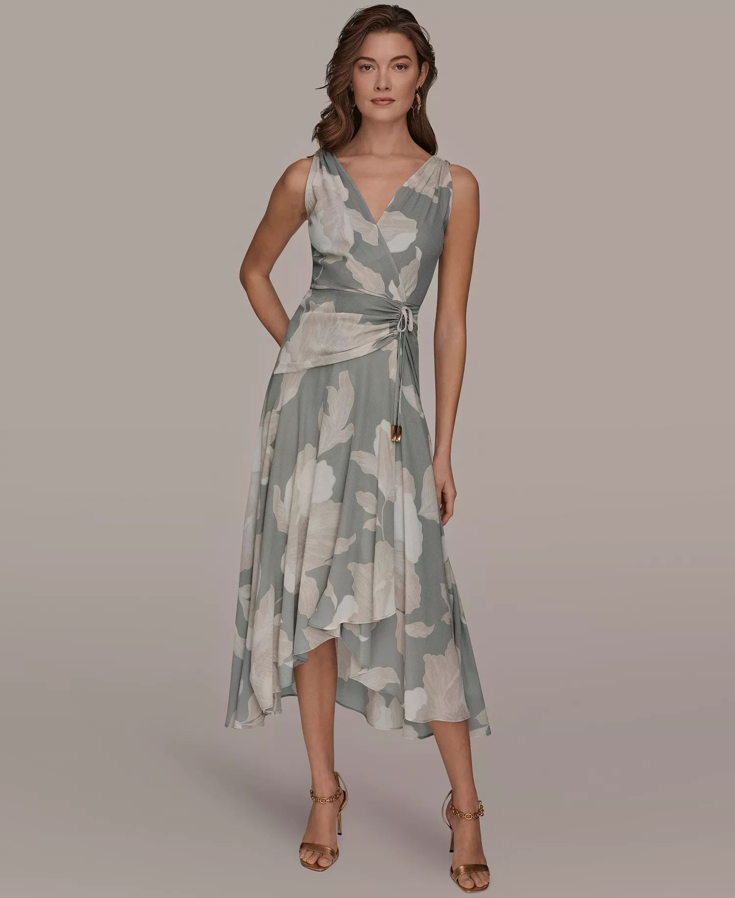 Women's Faux-Wrap Sleeveless Dress - Weathered Sage/Cream - 10