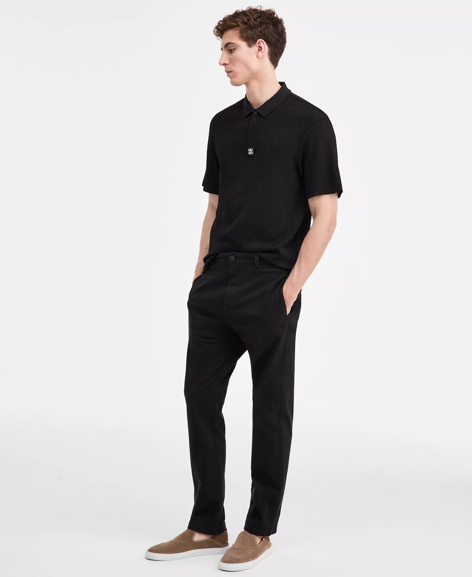 Men's Dallovo Relaxed-Fit Short-Sleeve Textured Polo Shirt - Black - 2XL