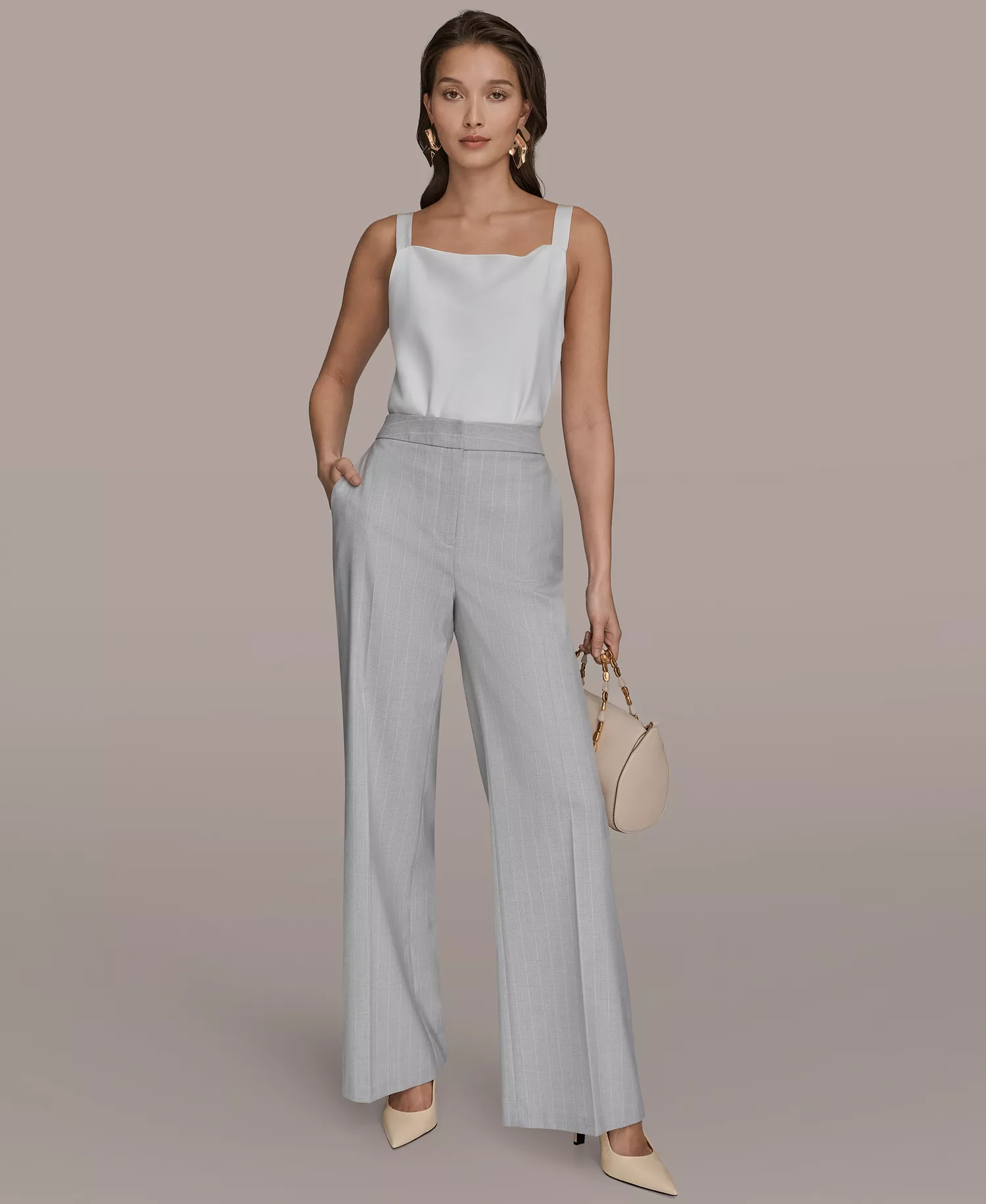Women's Pinstripe Sleeveless Vest and Wide-Leg Pants - Vapor Multi - 0