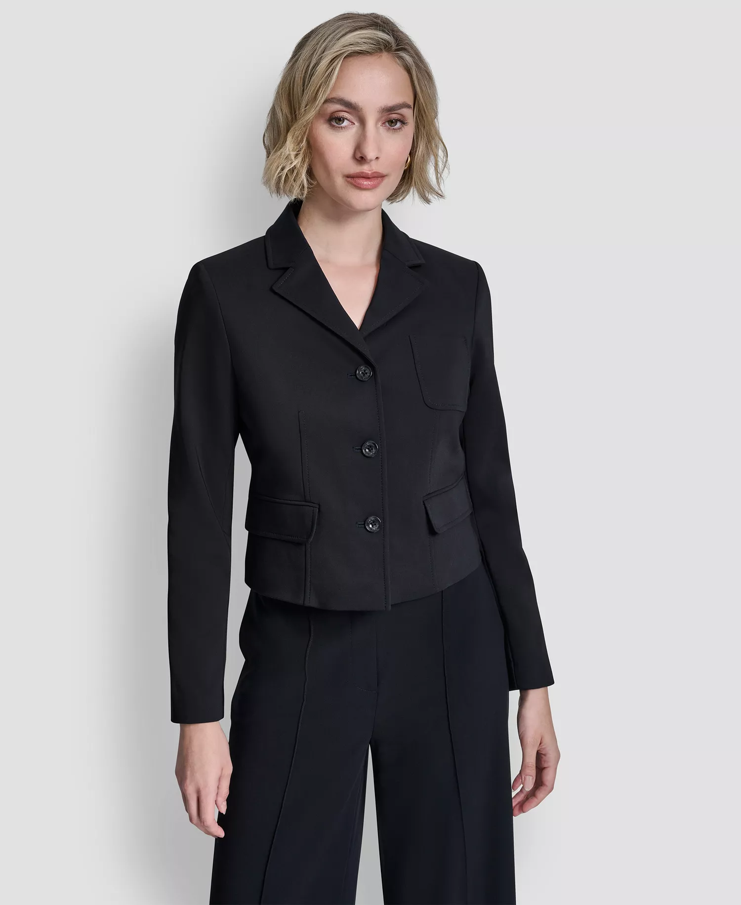 Women's Three-Button Notch Collar Jacket - Navy - 0