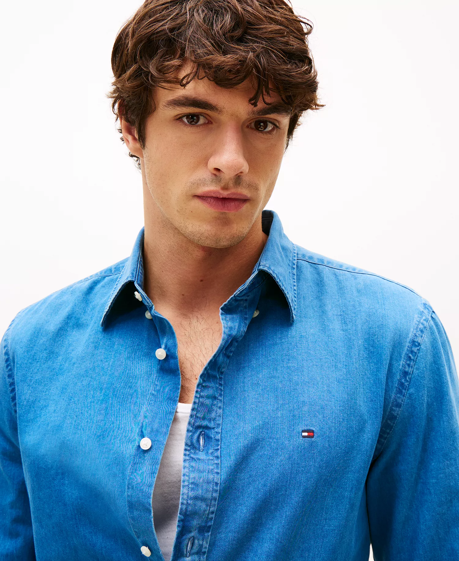 Men's Regular-Fit Cotton Chambray Shirt - Light Blue Chambray - L