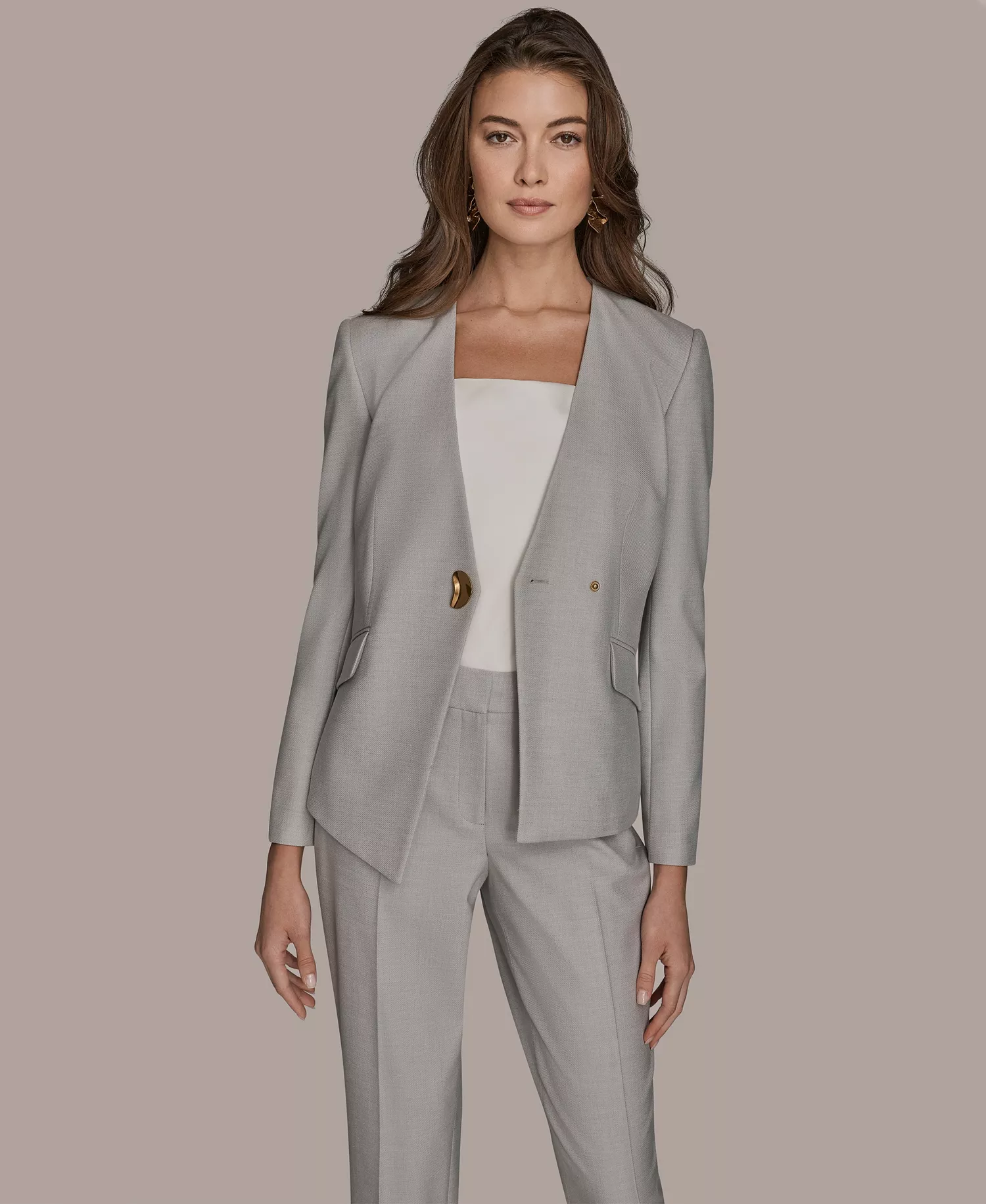 Women's One Button Blazer and Straight Leg Pants - Vapor Multi - 0