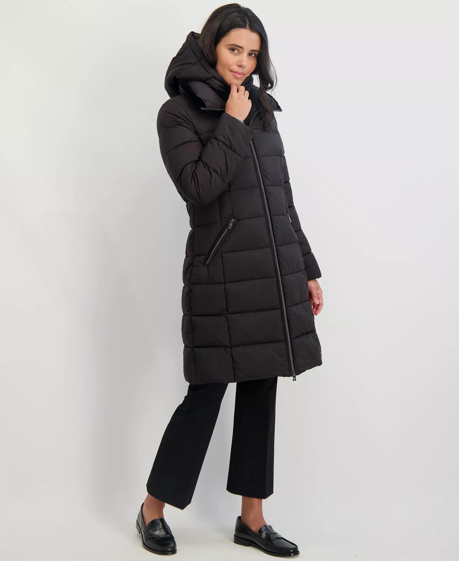 Women's Hooded Bibbed Puffer Coat - Black - L