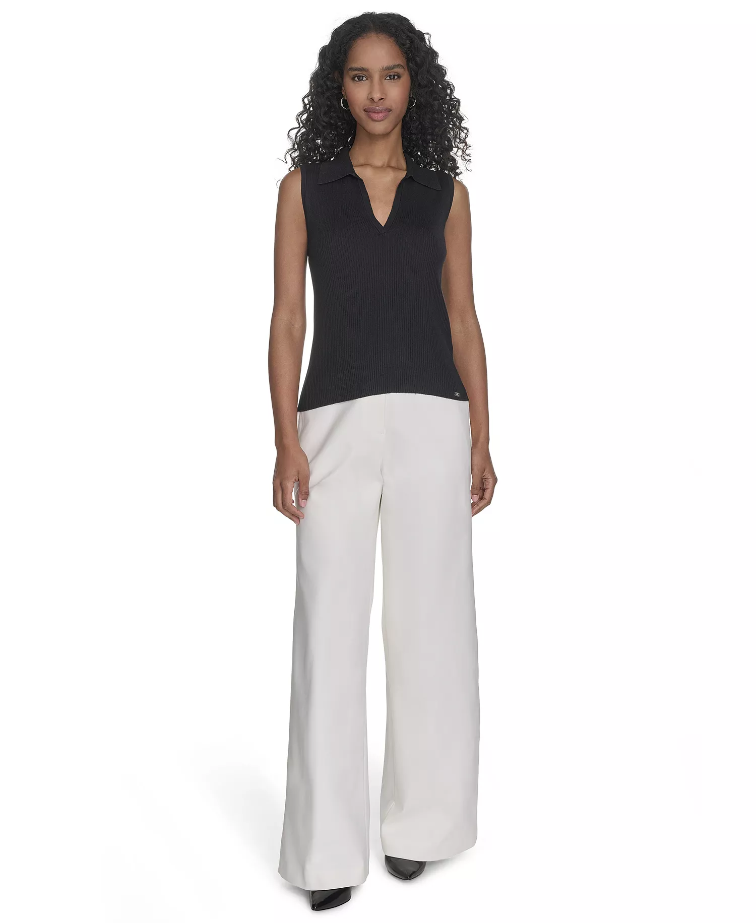 Women's Johnny-Collar Sleeveless Sweater - Navy - L