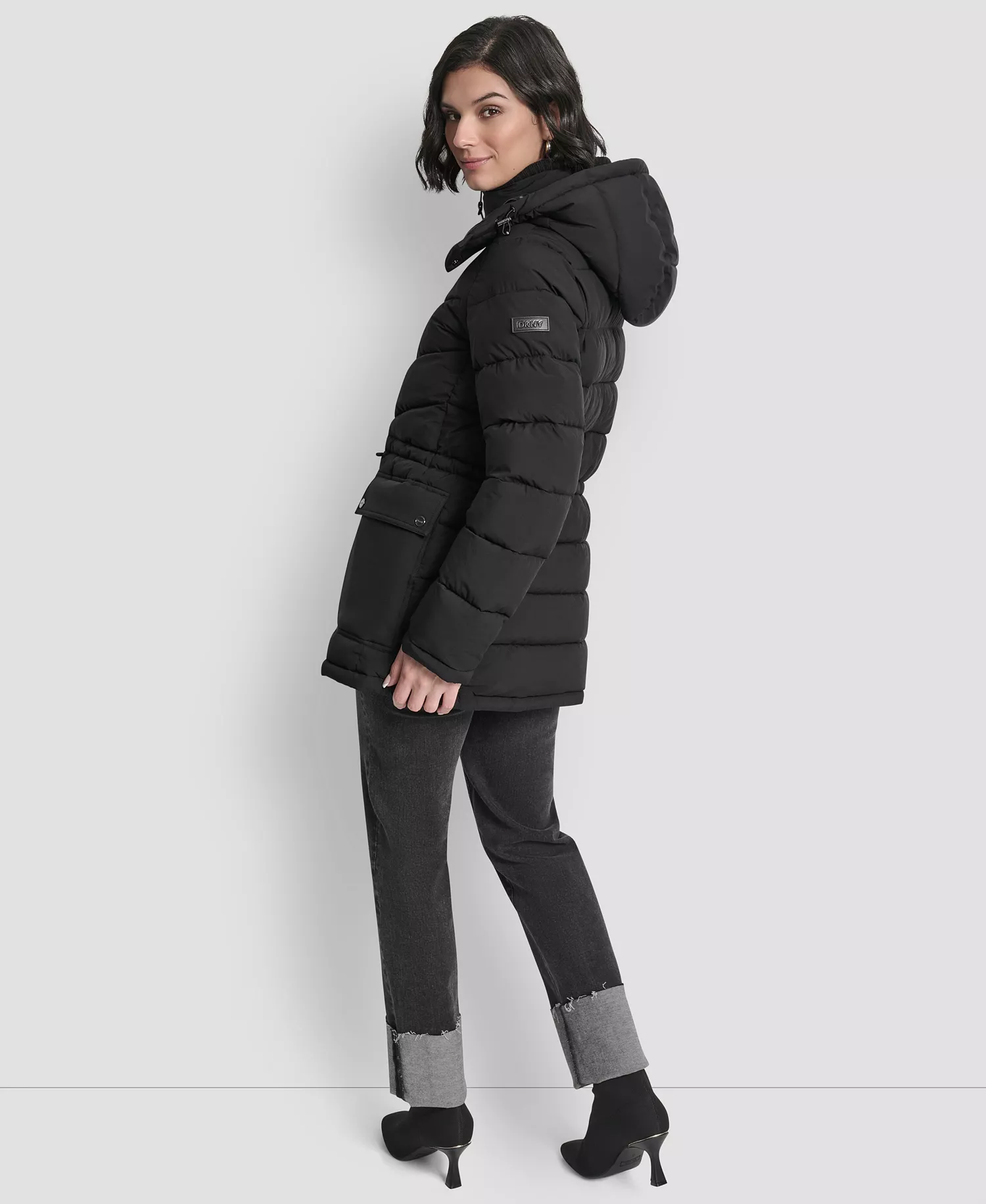 Women's Shine Hooded Anorak Puffer Coat - Black - L