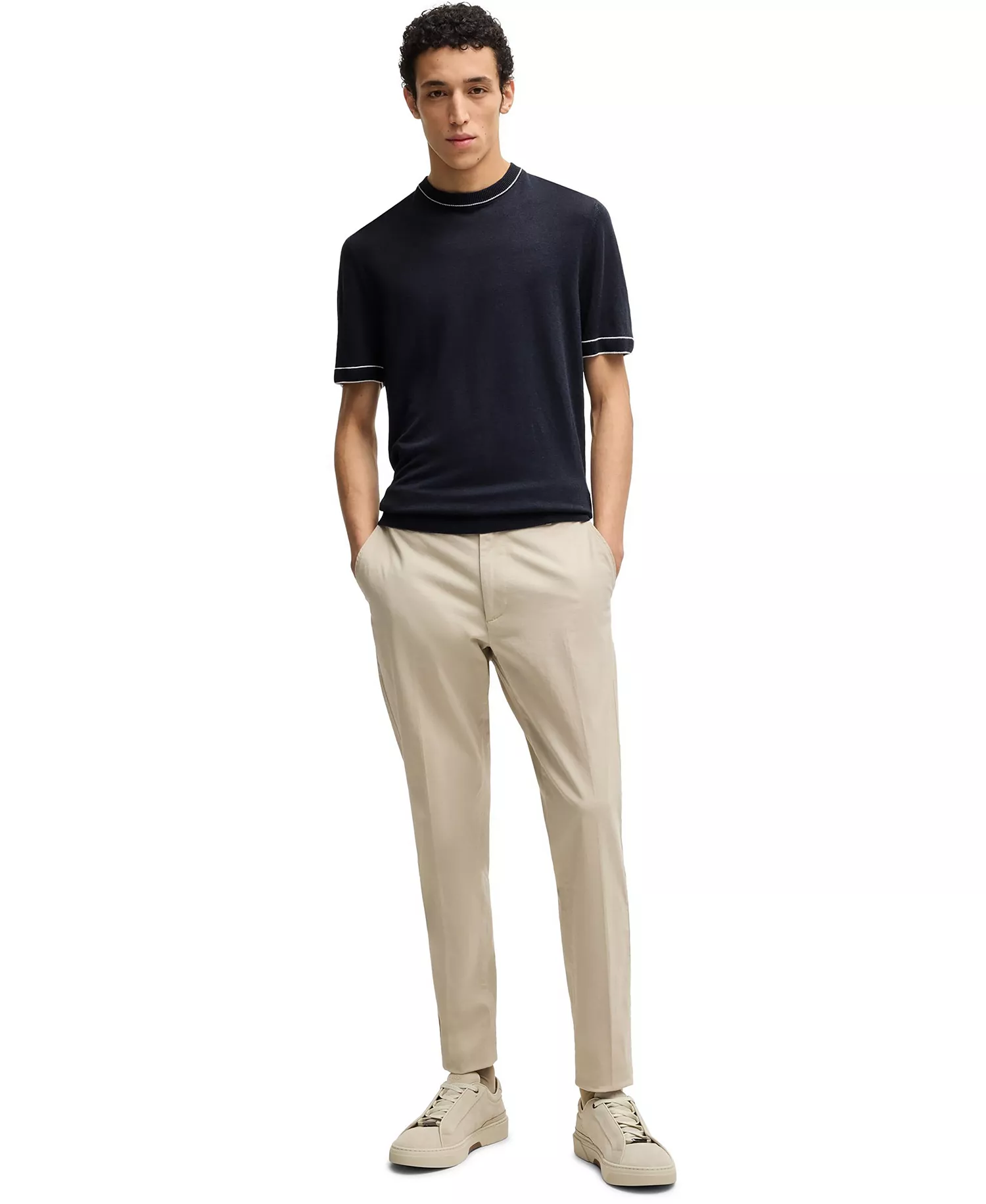 Men's Linen-Blend Knit Sweater - Dark Blue - 2XL