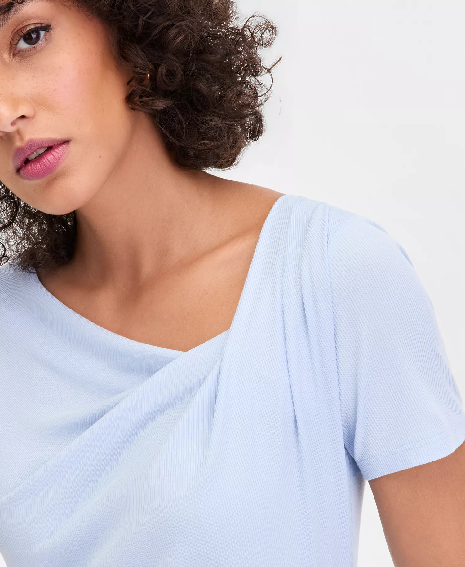 Women's Short Sleeve Asymmetric-Neck Top, Exclusively at Macy's - Bliss Blue - L