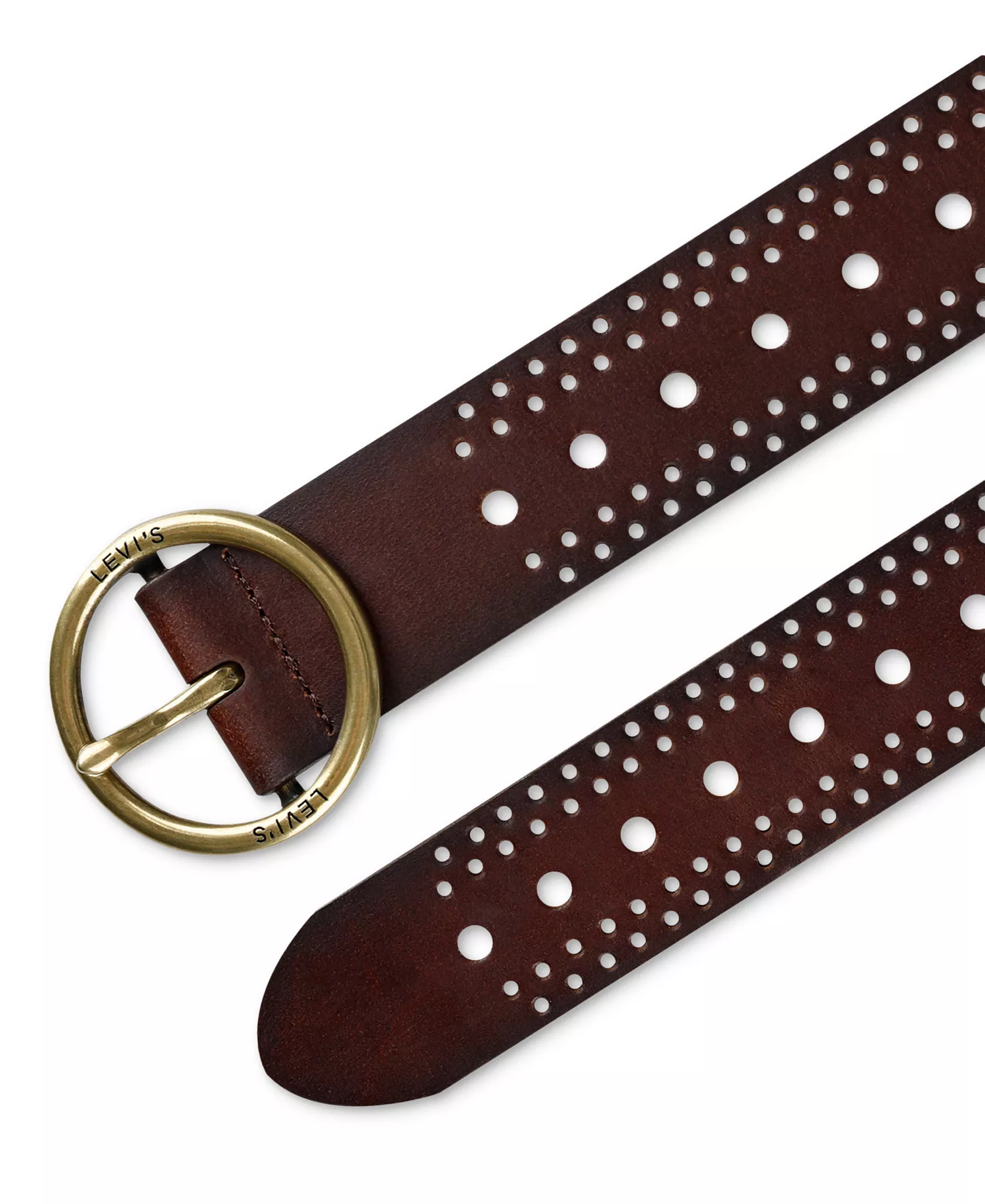 Women's Adjustable Laser Cut Leather Belt  - Brown - L