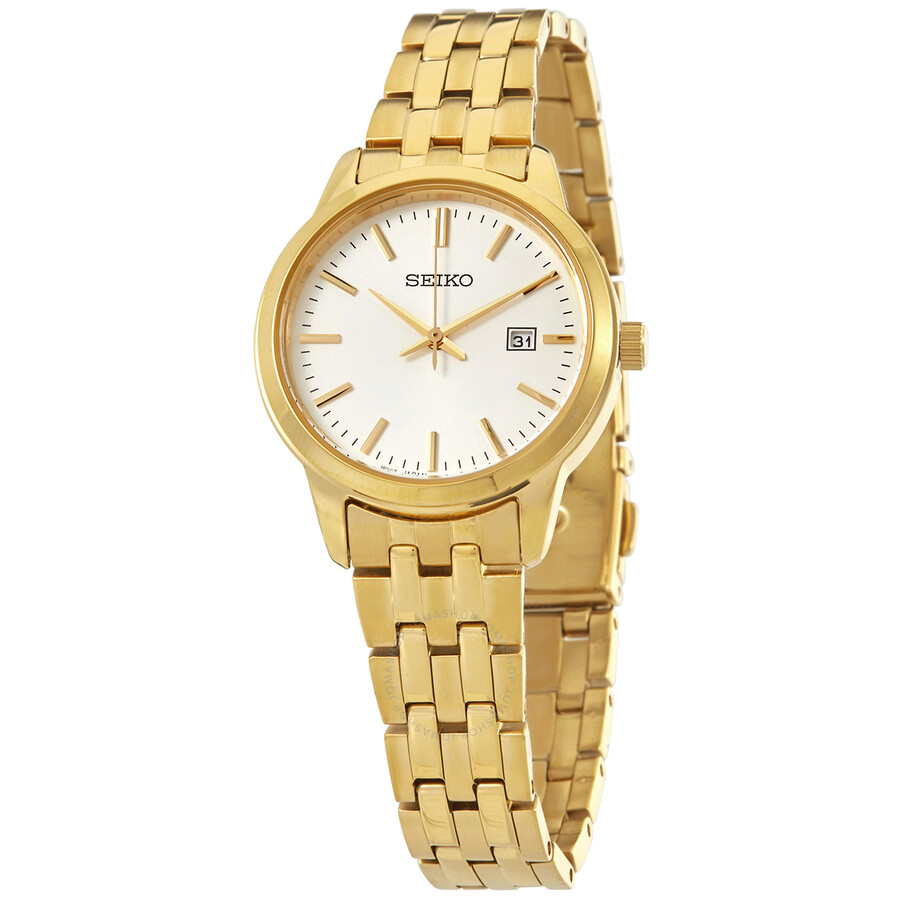 Seiko Classic Quartz White Dial Yellow Gold-tone Ladies Watch