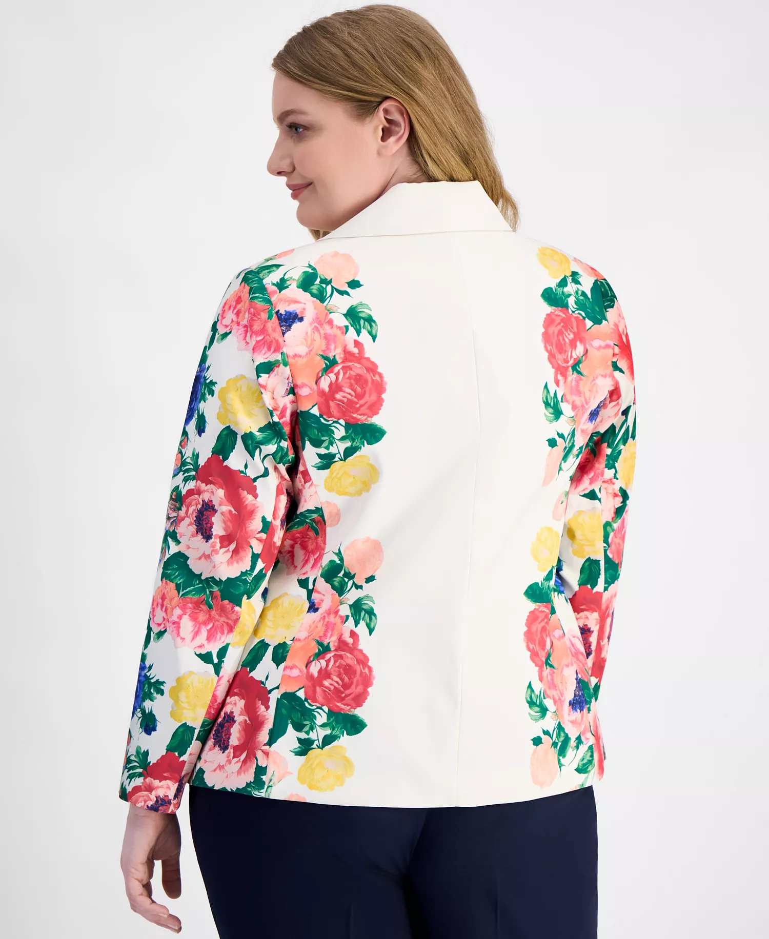 Plus Size Printed Faux Double-Breasted Blazer  - Ivory Multi - 14W