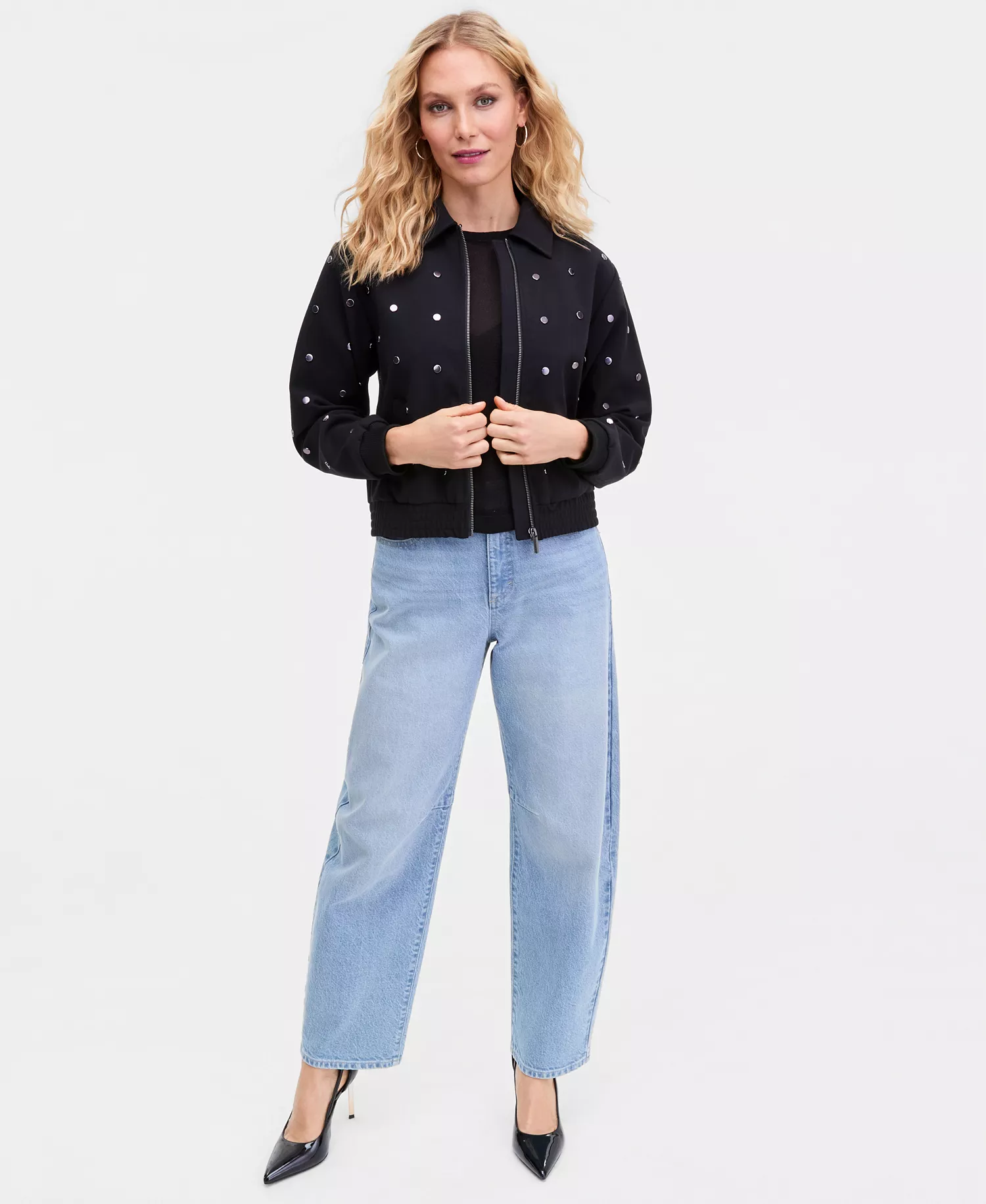 Women's Embellished Jacket, Macy's Exclusive - Deep Black - L