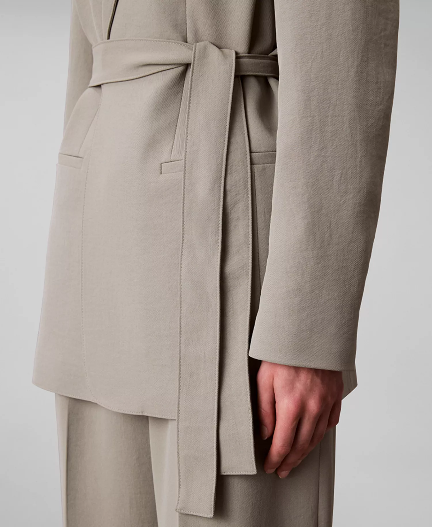 Women's Casual Twill Collared Belted Blazer - Shadow - 16