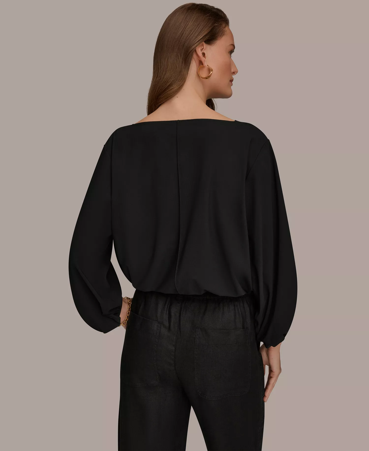 Women's Boat Neck Blouse - Black - L