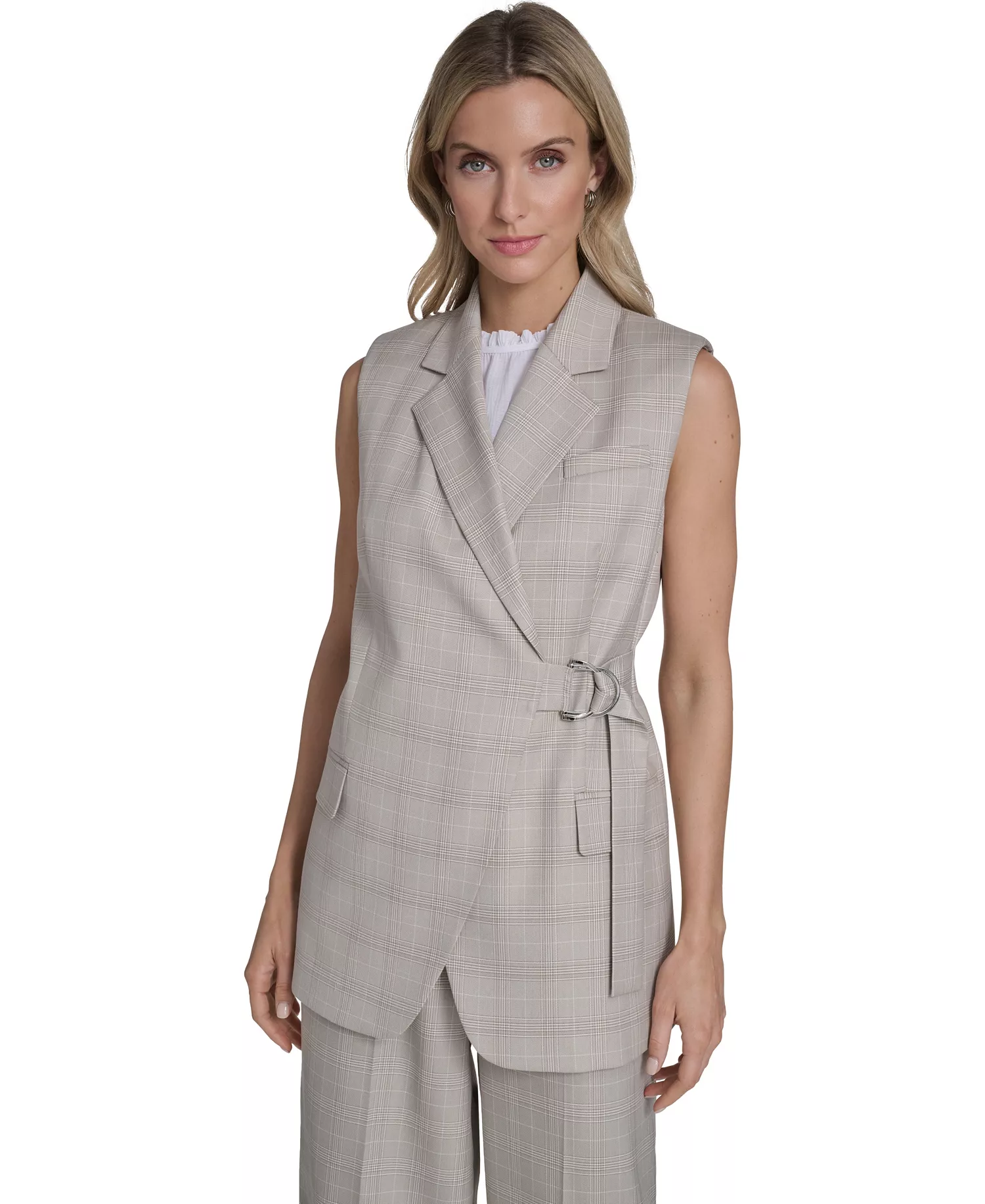 Women's Collared Windowpane Vest Top - Latte Multi - 10