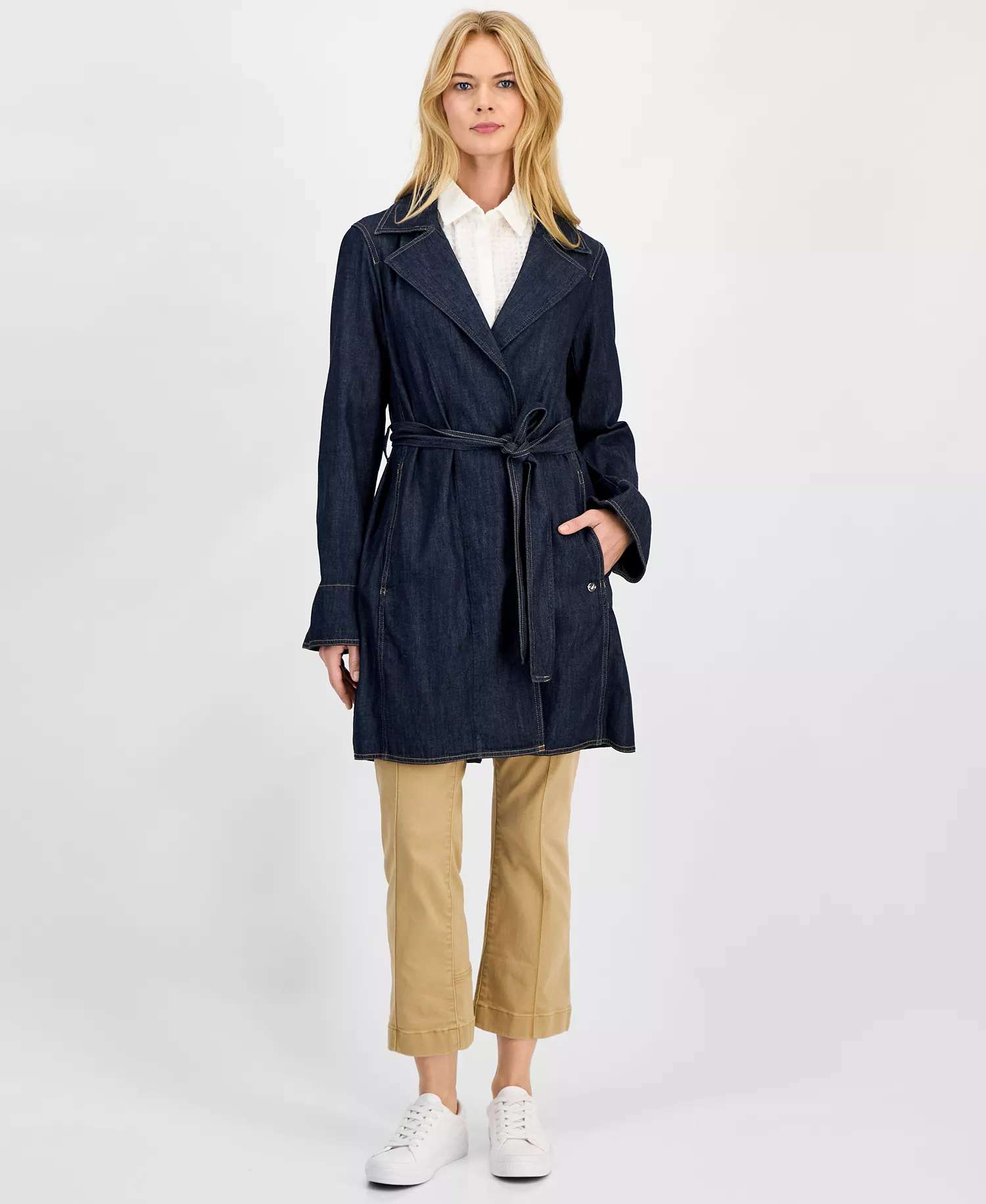 Women's Denim Trench Coat - Rinse - L