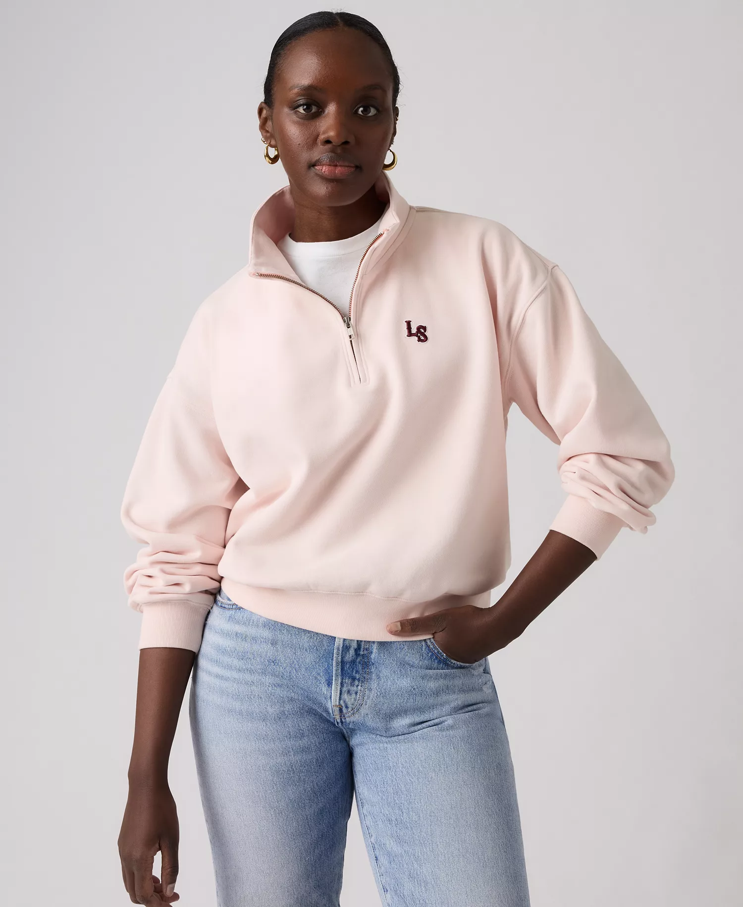 Women's Graphic Boxy 1/4-Zip Sweatshirt - Crystal pink - L