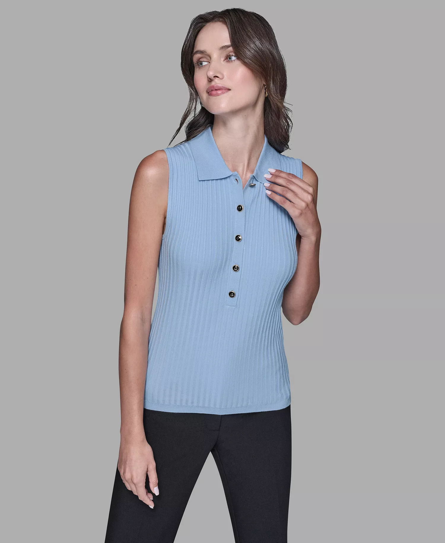 Women's Sleeveless Collared Sweater - Blue Aura - L