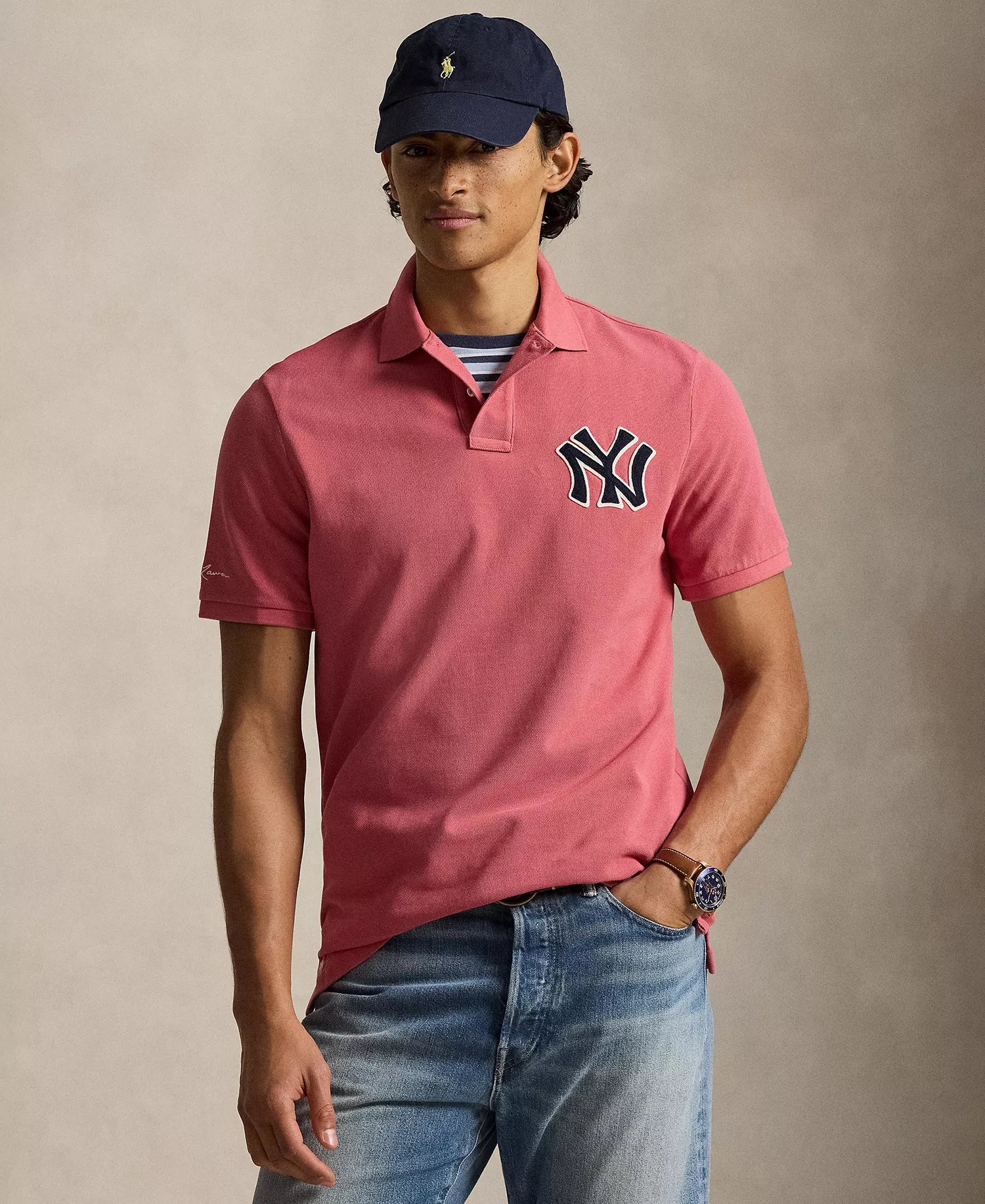 Men's Yankees Logo Mesh Polo Shirt - Adirondack Berry - 2XL