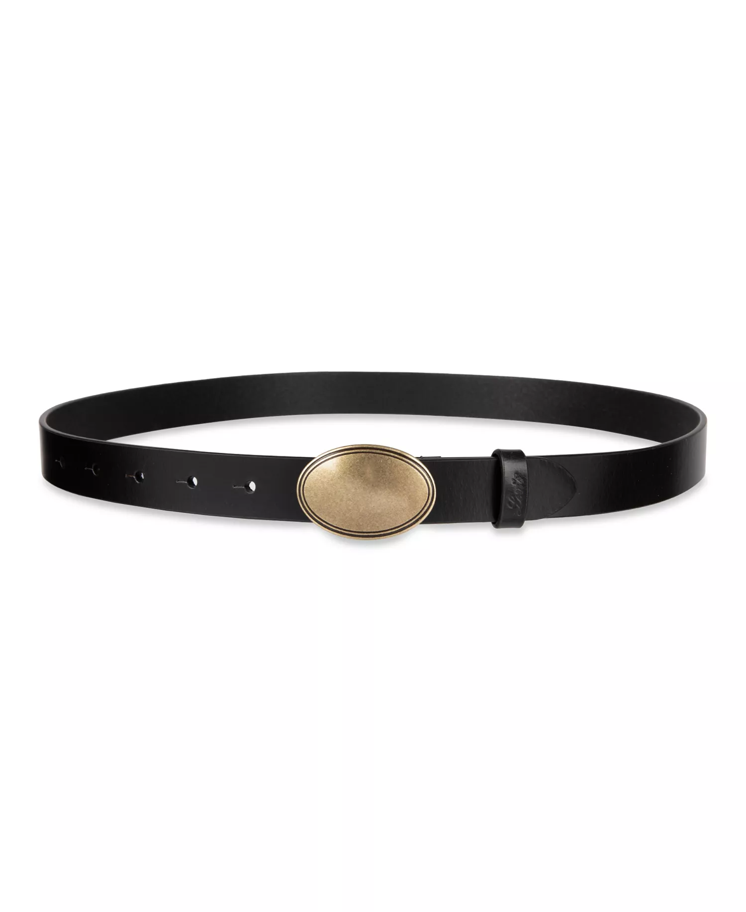 Skinny Plaque Casual Leather Belt - Black - L