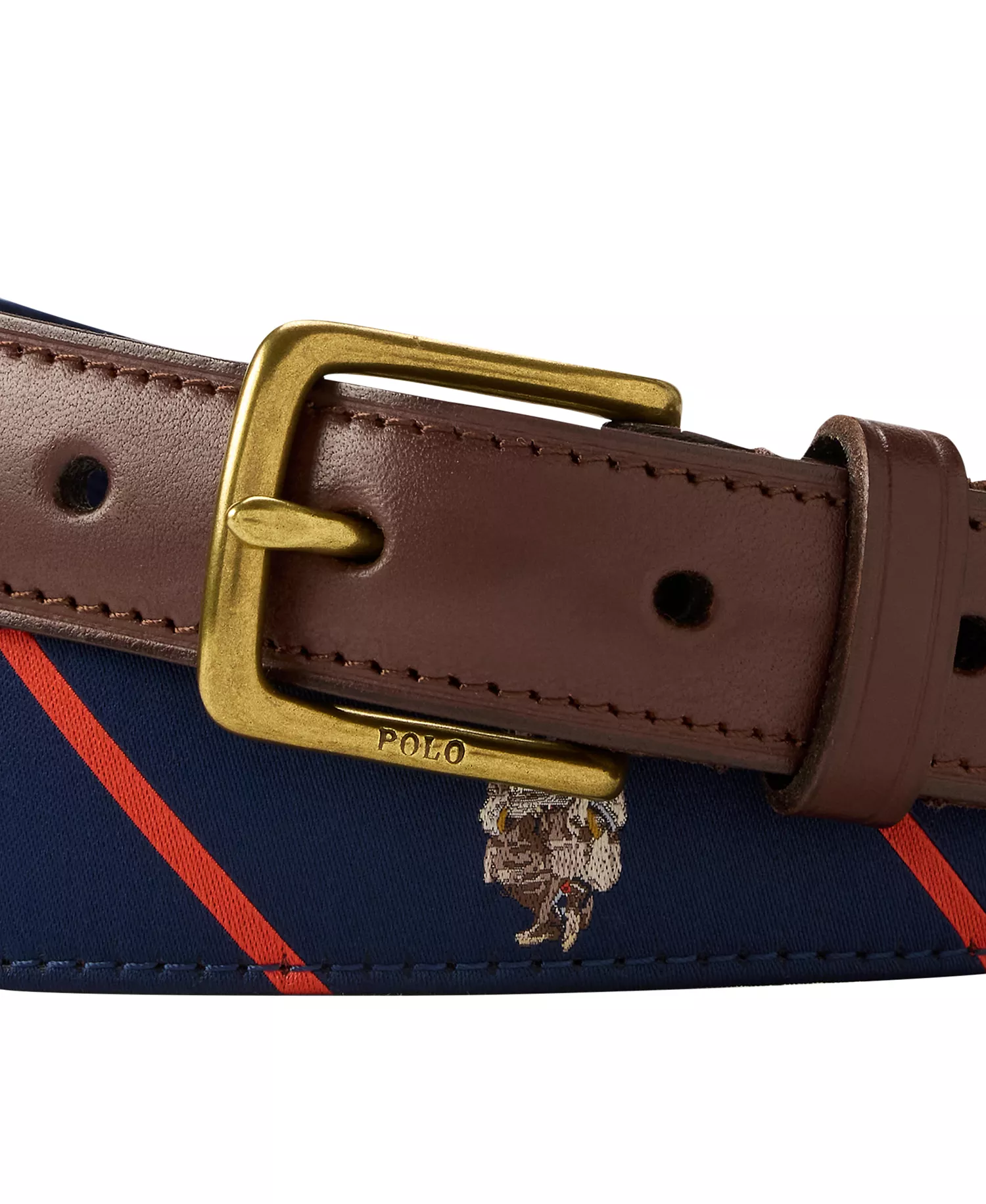 Men's Bear Print Leather-Trim Belt - Navy Multi - 34