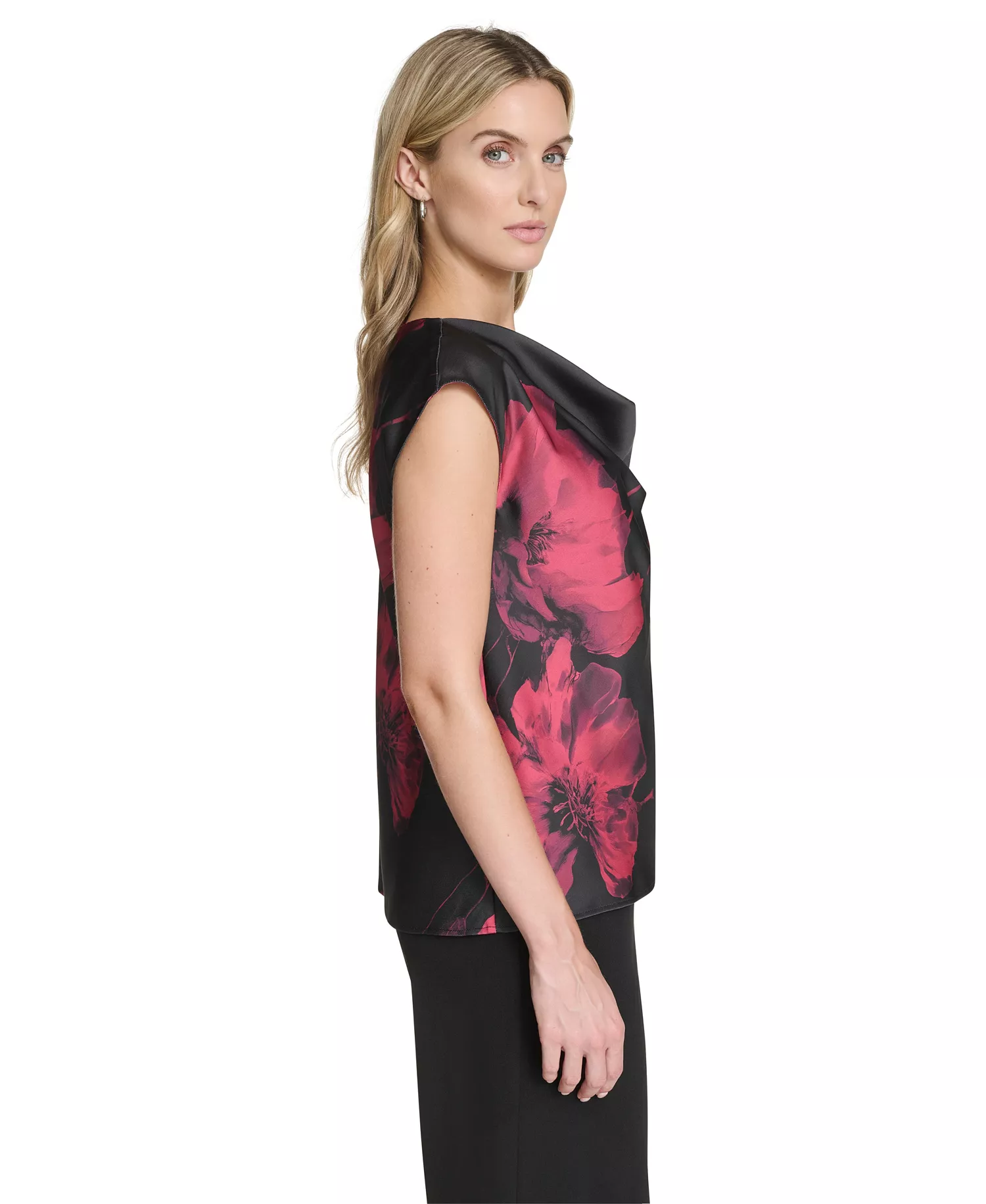 Women's Cowl Neck Blouse - Cranberry Multi - L