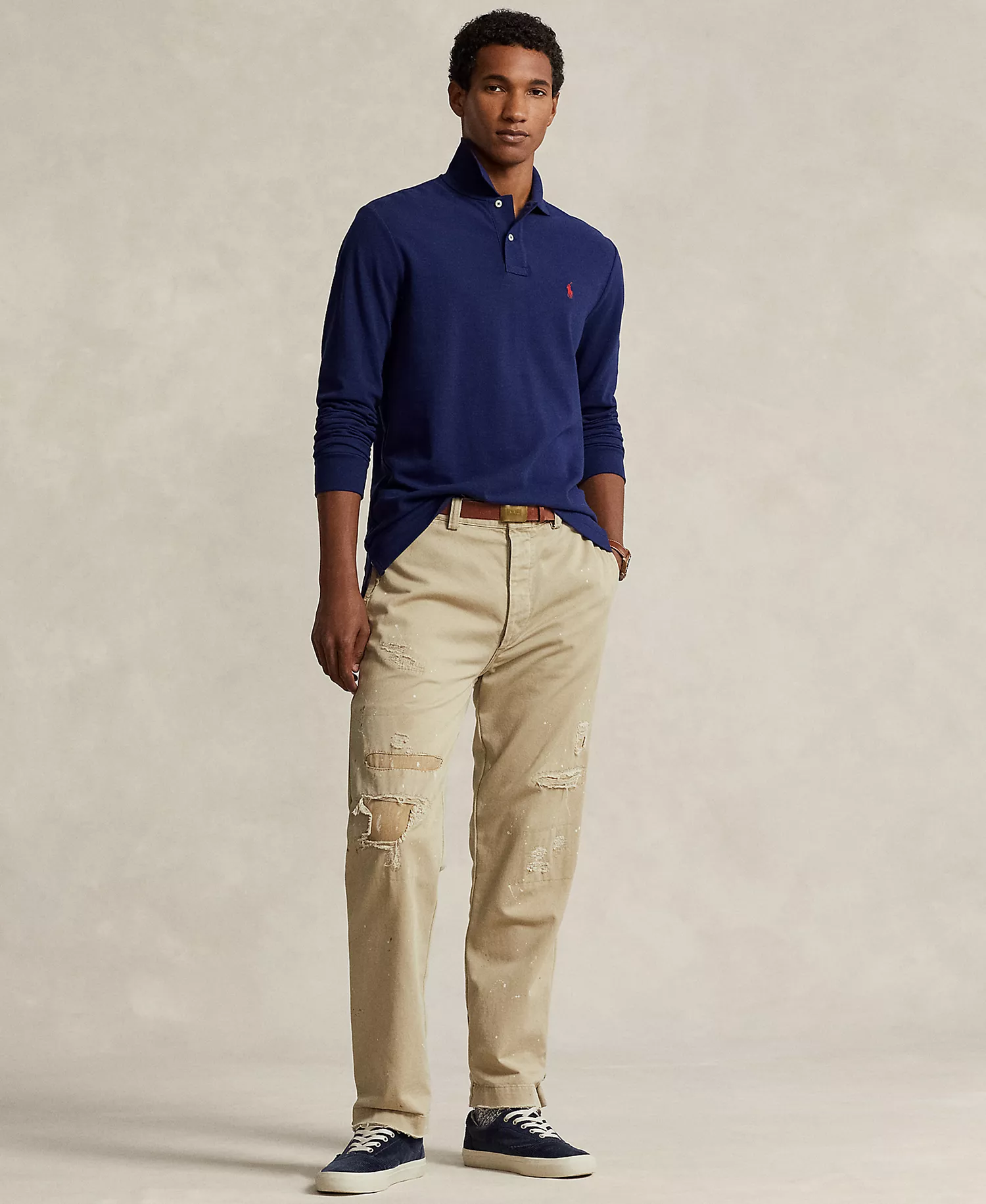 Men's Classic Fit Long Sleeve Mesh Polo - Newport Navy - 2XL