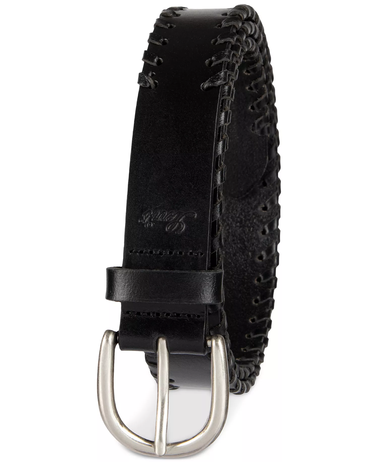 Laced-Edge Casual Leather Belt - Black - L