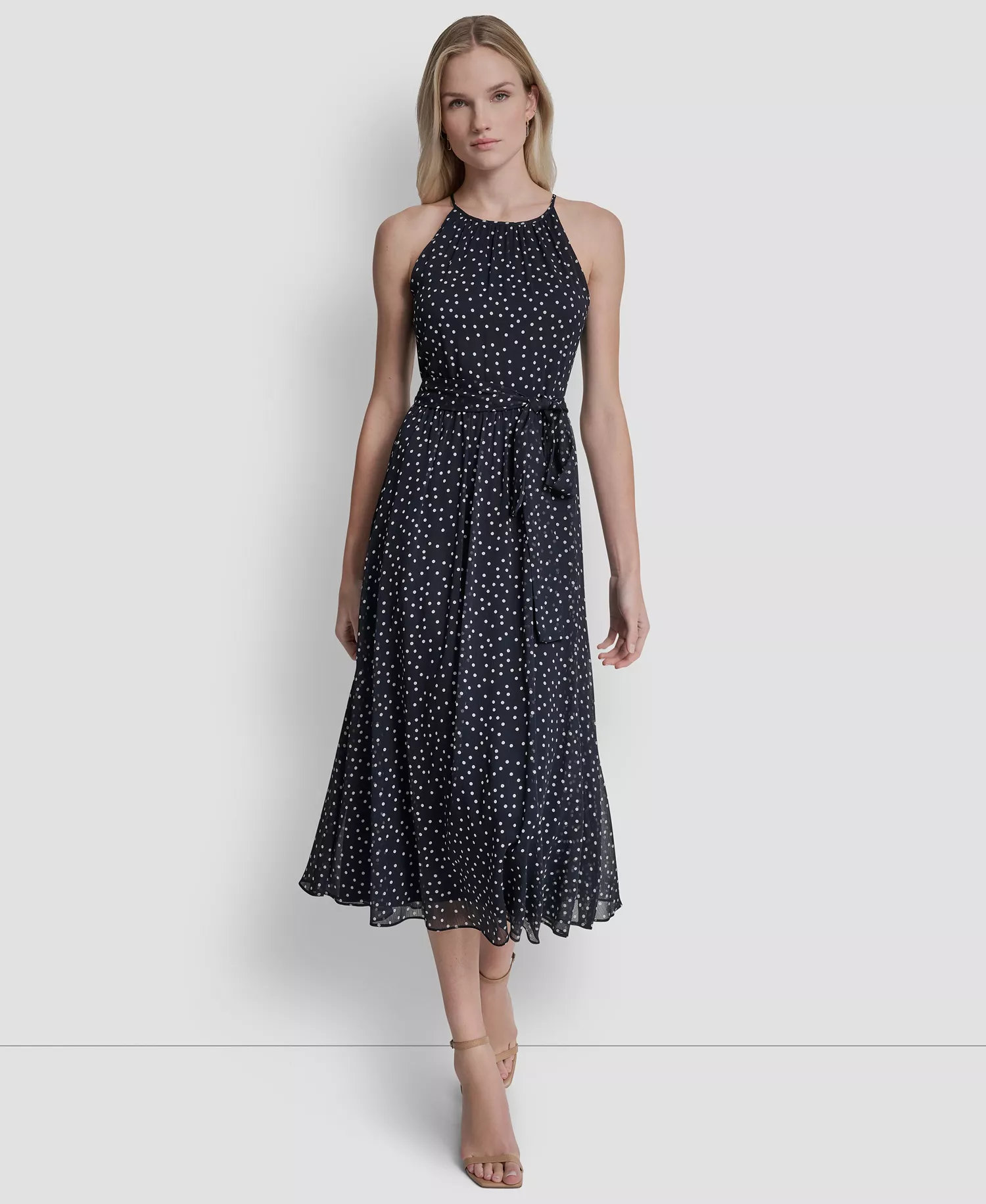 Women's Halter Fit And Flare Sleeveless Maxi Dress - Midnight/Cream - 10