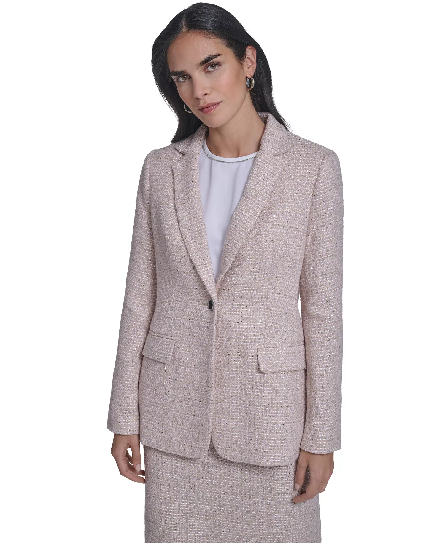 Petite One-Button Tweed Jacket and Tweed Pencil Skirt - Rust Copper - 10P