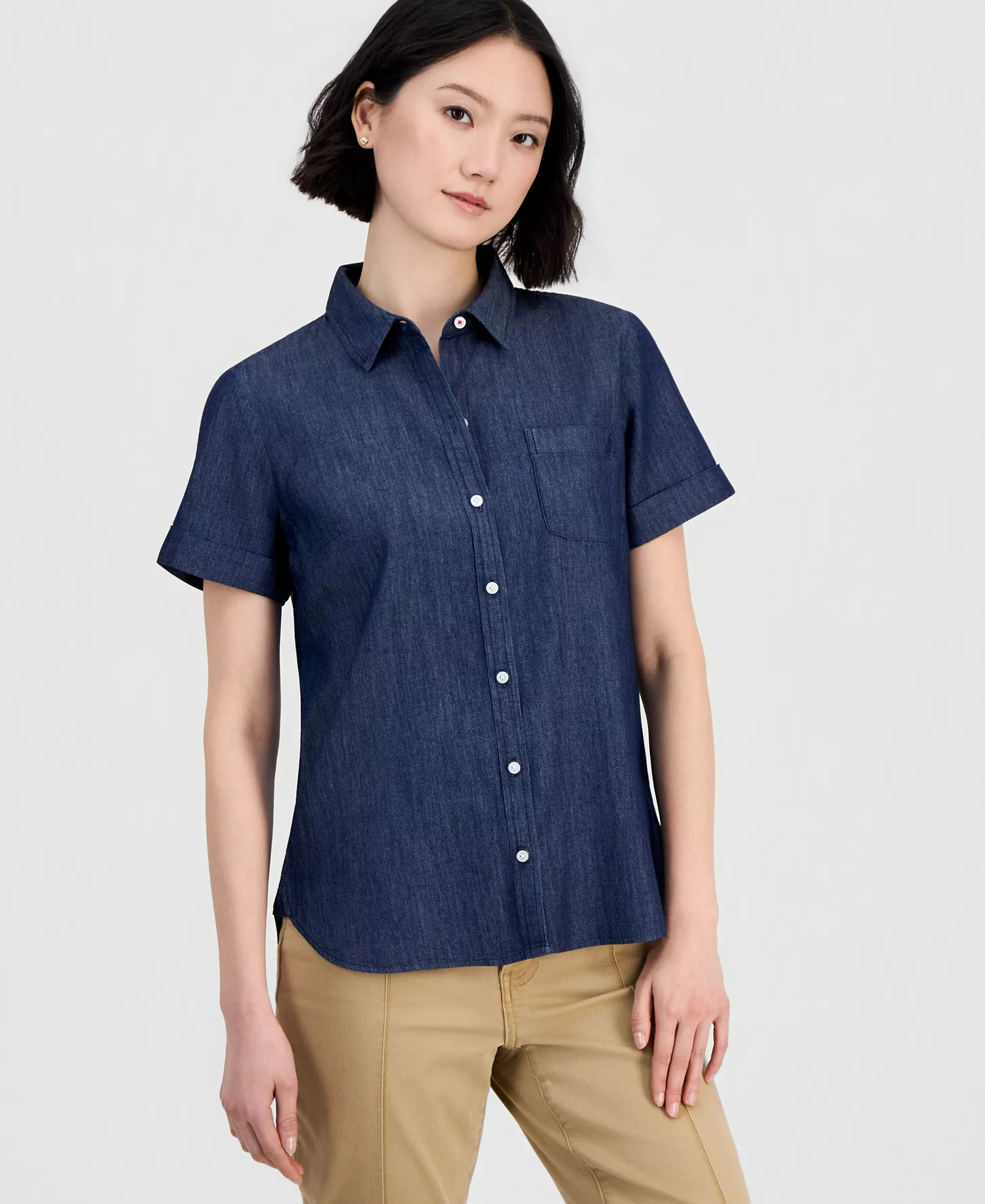 Jeans Women's Chambray Camp Shirt - Dark Azure - L