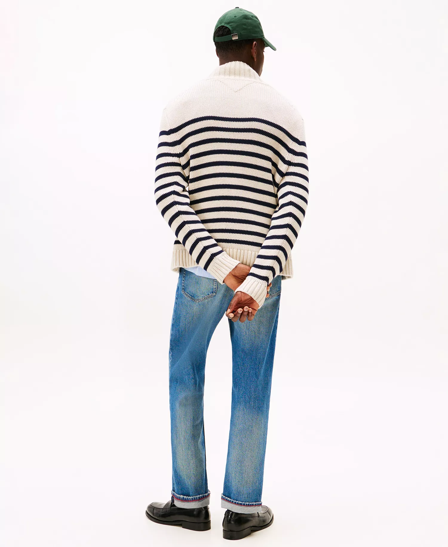 Men's Breton Stripe Mockneck Sweater - Oatmilk Heather/Desert Sky - L