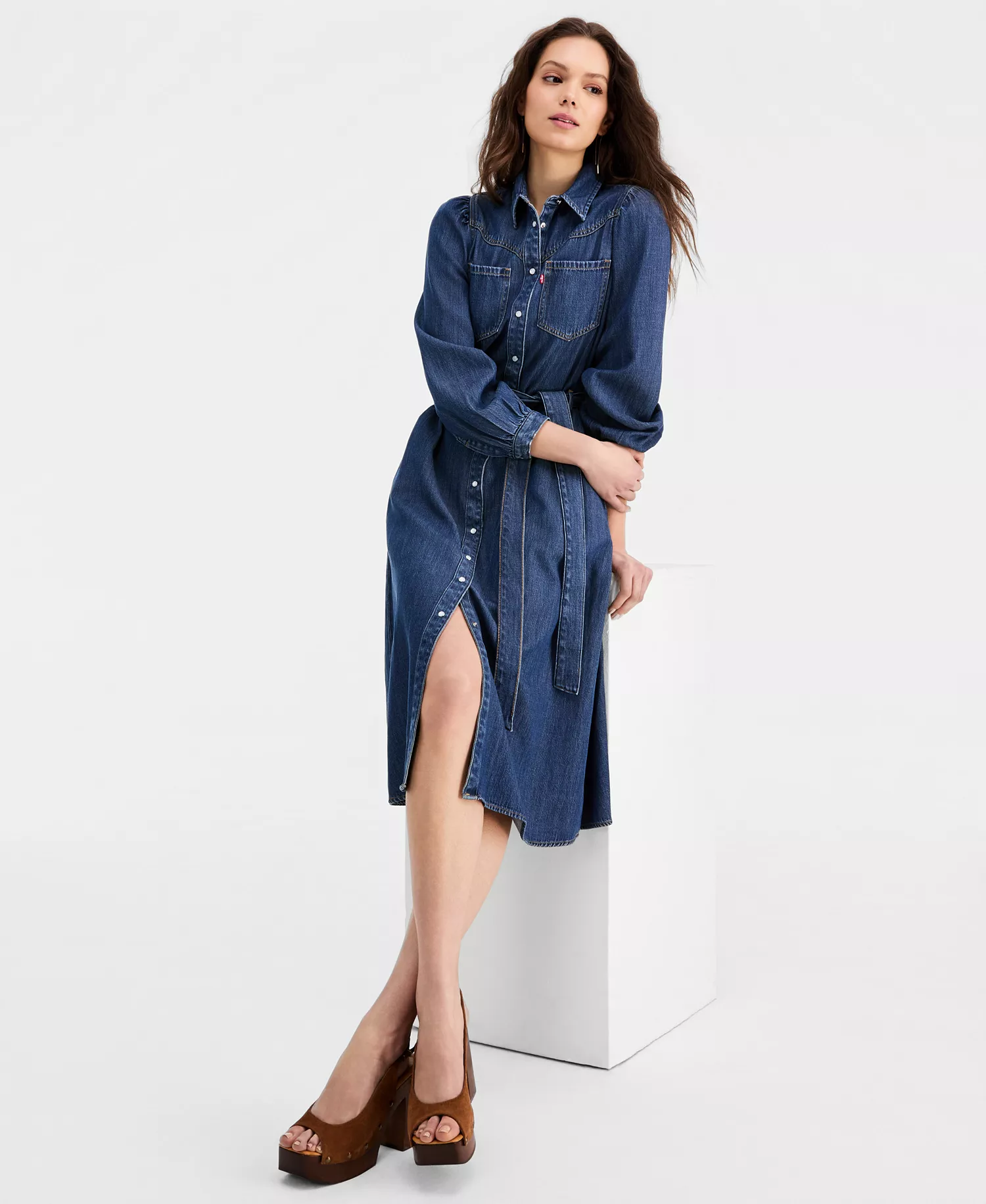 Women's Point Collar Long-Sleeve Dress - Celestial - L
