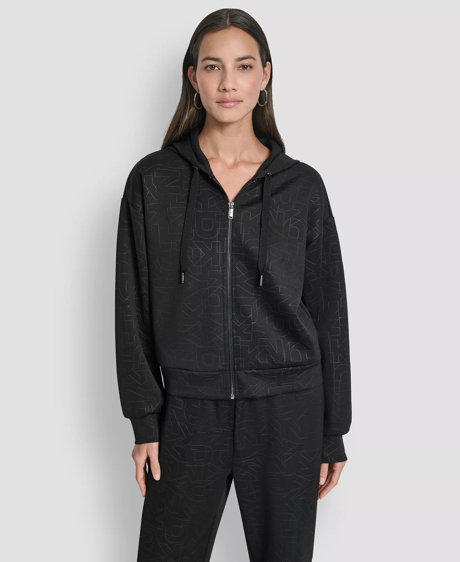 Women's Long-Sleeve Scuba Zip-Up Hoodie - Black - L