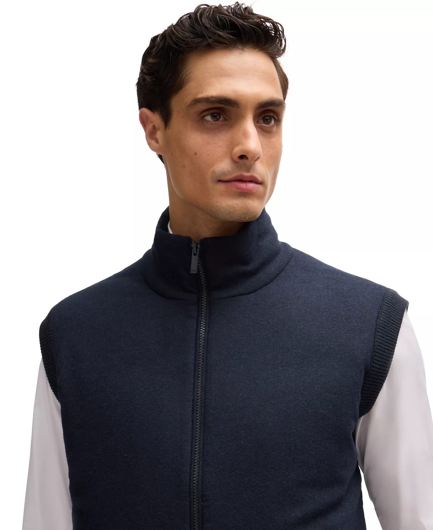 Men's Brushed-Flannel Front Regular-Fit Vest - Dark Blue - L