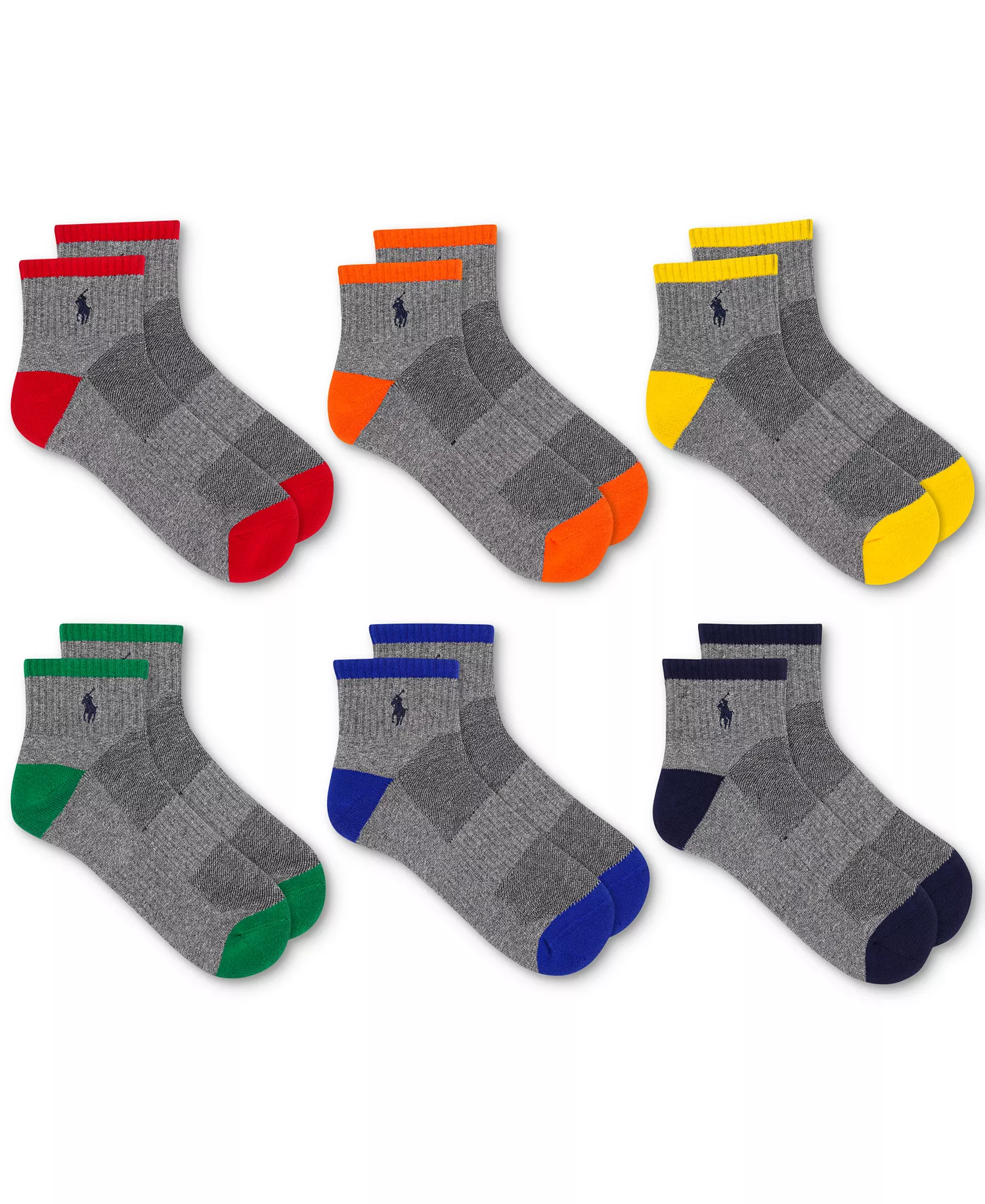 Men's 6-Pk. Performance Tipped Color Heel Toe Quarter Socks - Asst - 10-13