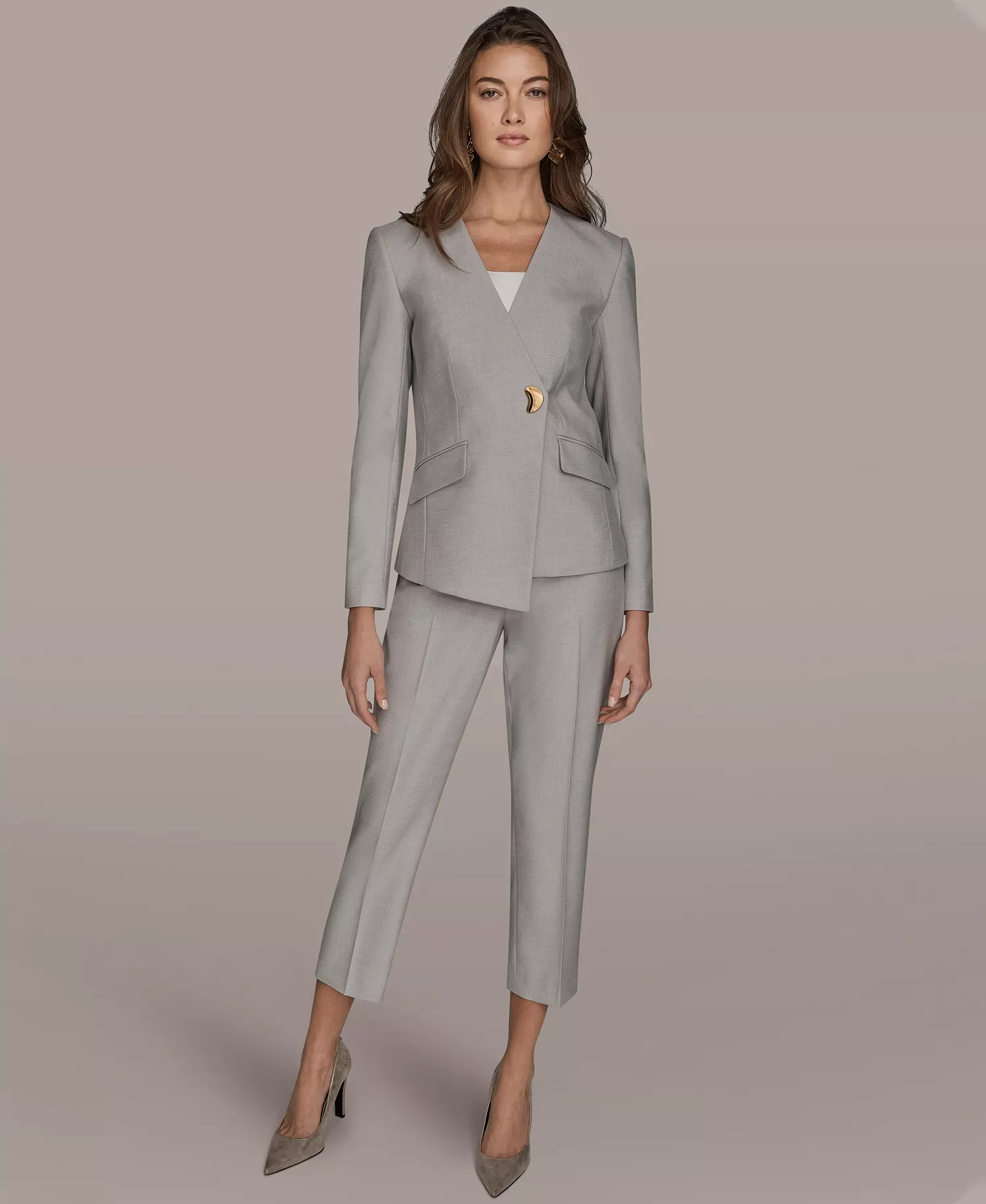 Women's One Button Blazer and Straight Leg Pants - Vapor Multi - 0