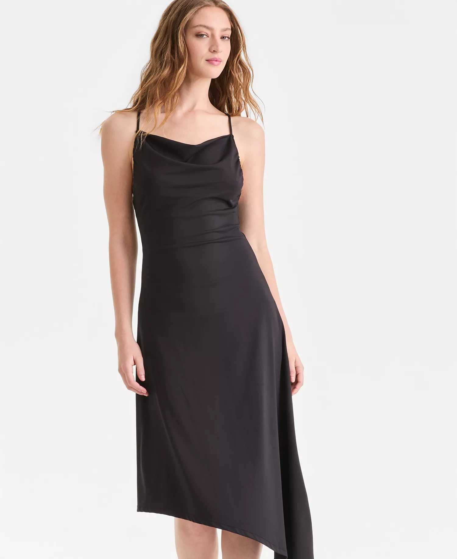 Women's Second Skin Asymmetric-Hem Slip Dress, Macy's Exclusive - Black - L