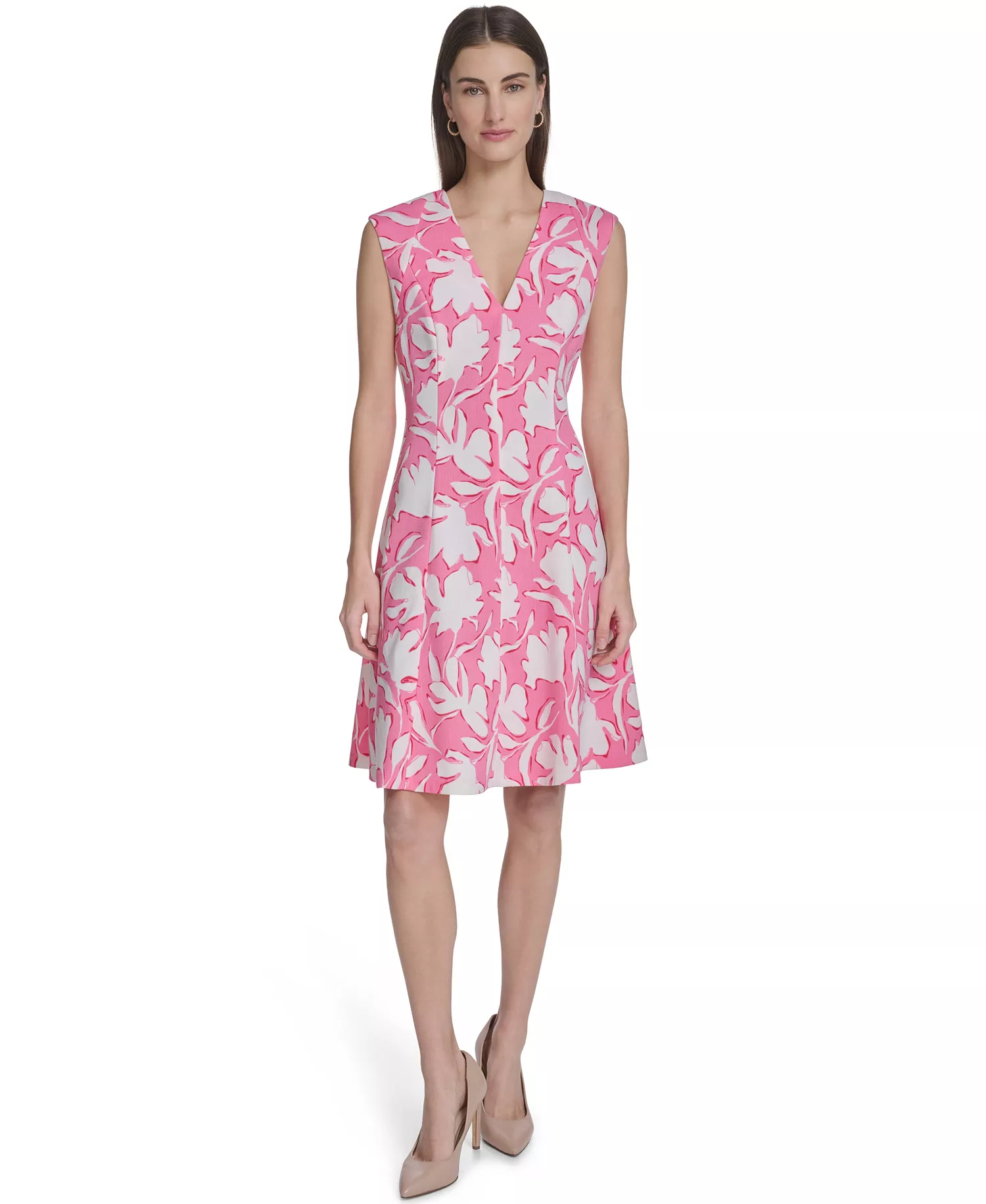 Women's Printed V-Neck Midi Dress - Azalea Multi - 10