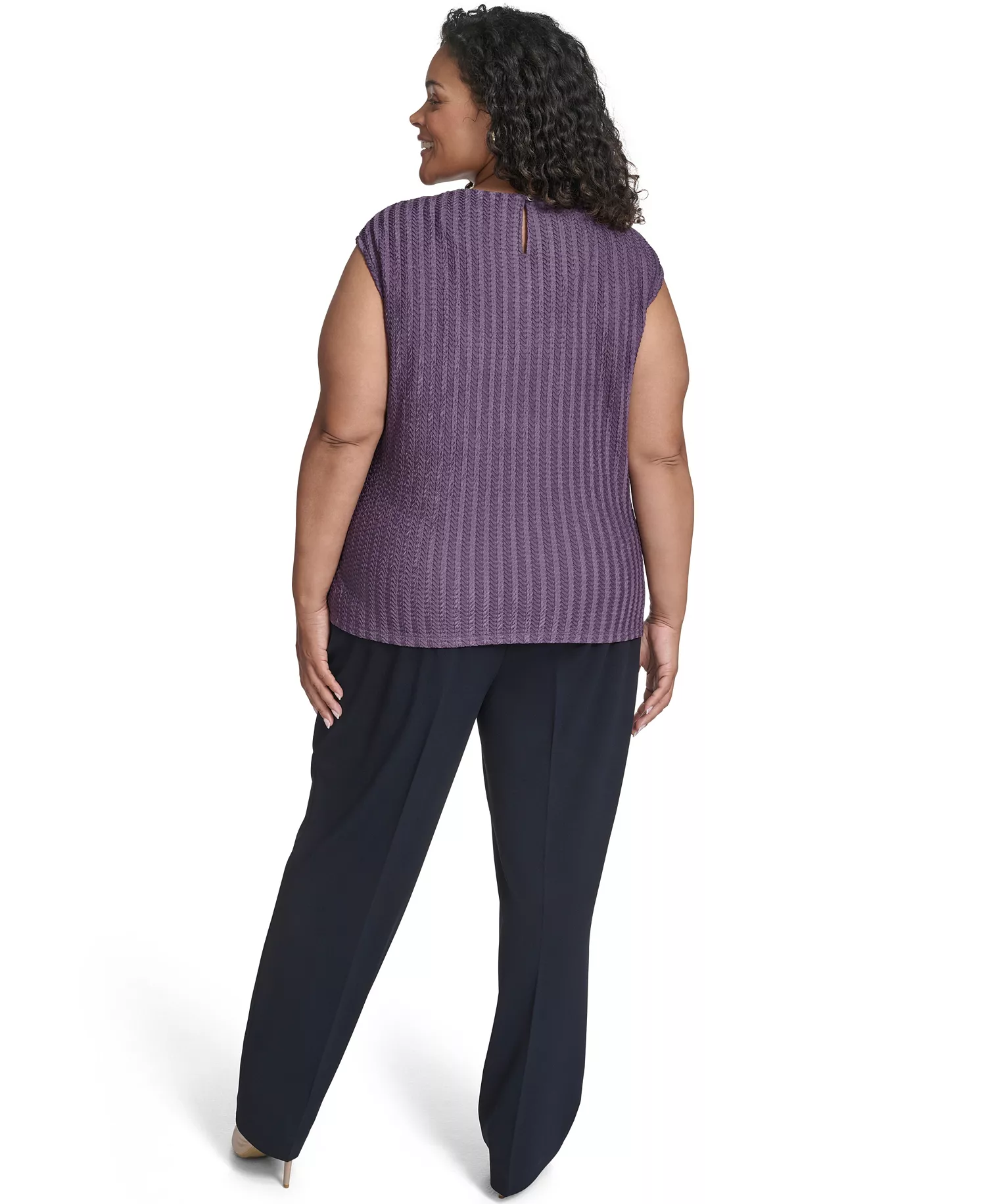 Women's Plus Size Cap Sleeve Textured Knit Top - Winter Plum - 1X