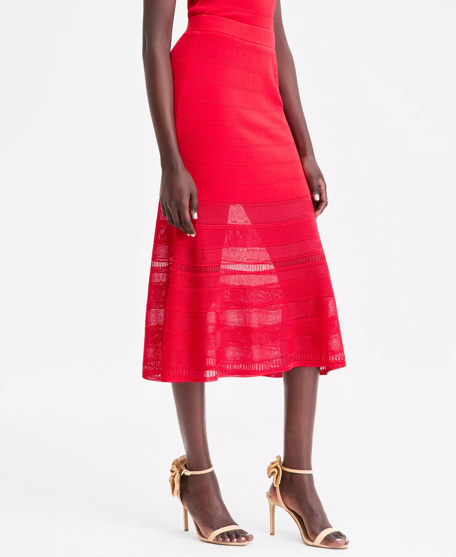 Women's Pointelle Stripe Sweater Skirt - Cherry Flame - L