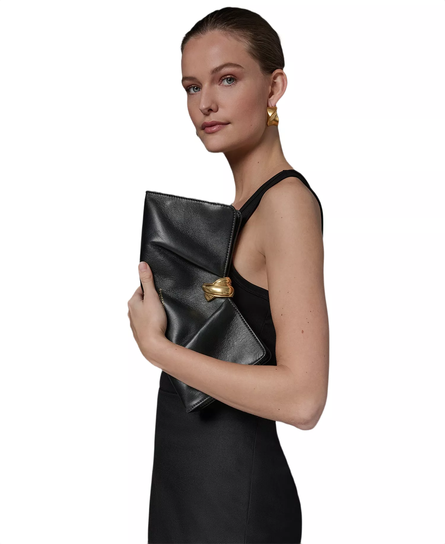 Cashmere Woven Medium Clutch Shoulder Bag - Black/Gold - ONE SIZE