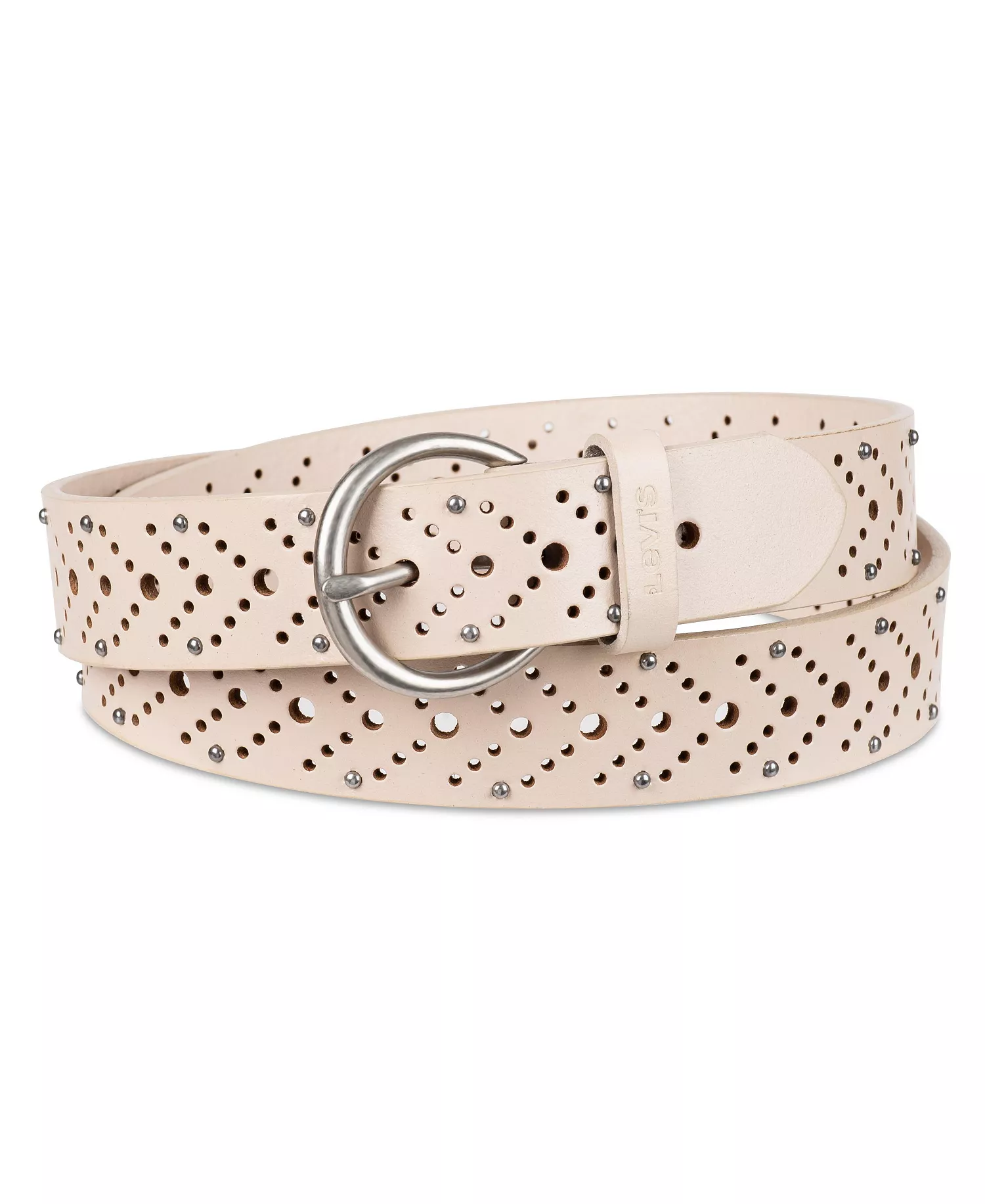 Women's Studded Fully Adjustable Perforated Leather Belt - Wheat - X-Large