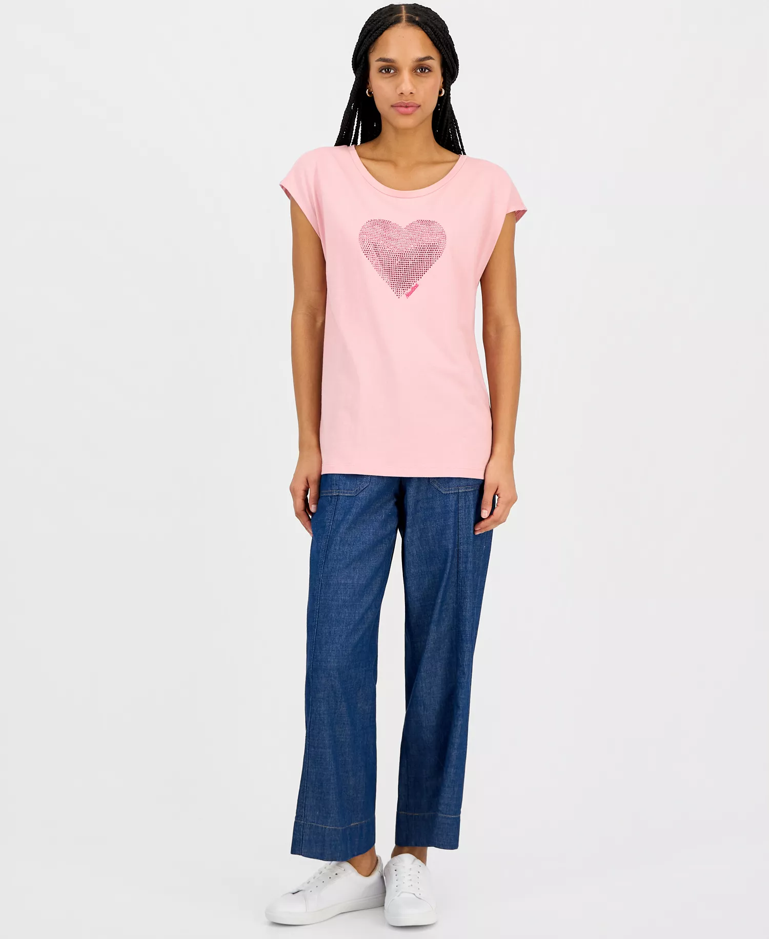 Nautica Women's Round-Neck Embellished-Heart T-Shirt  - Bridal Rose - L