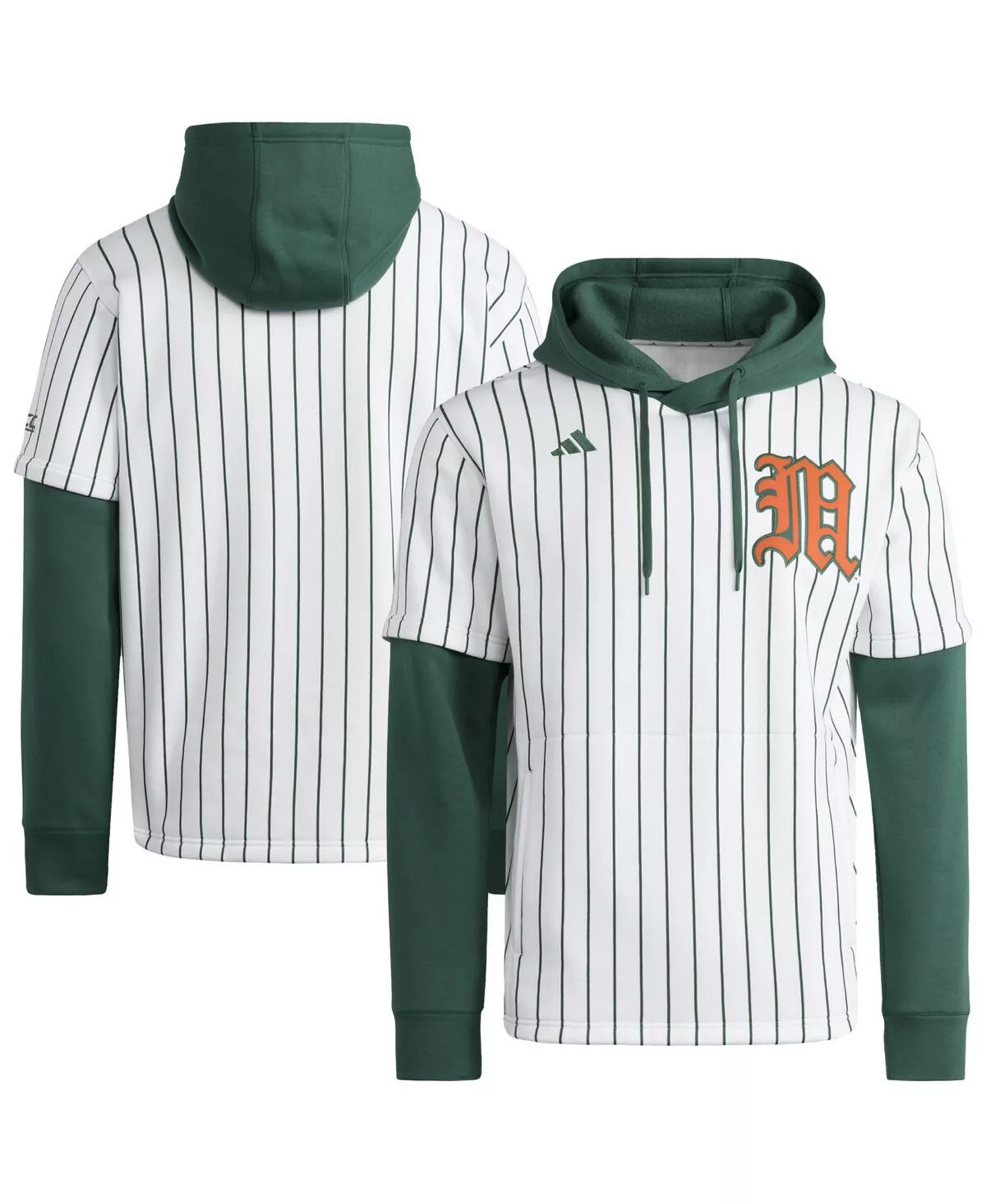 Men's White/Green Miami Hurricanes Baseball Jersey Hoodie - White, Green - 2XL