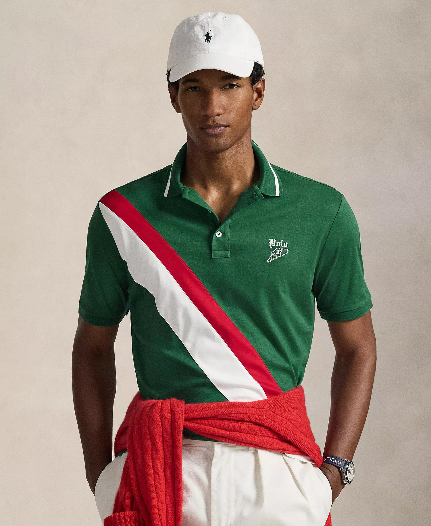 Men's Striped Piecing Short-Sleeve Polo Shirt - New Forest - 2XL