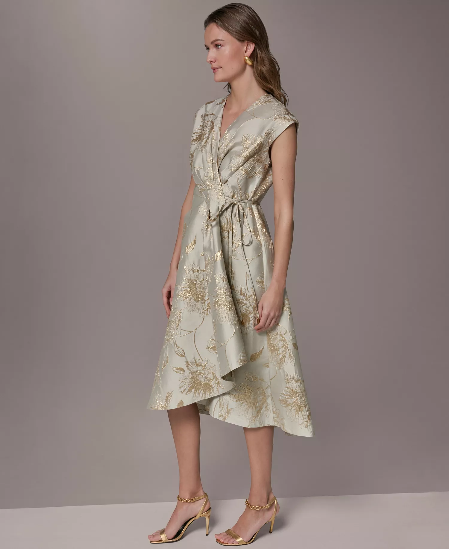 Women's Printed V-Neck Faux Wrap Dress - Turin/Tuscan Grey - 10