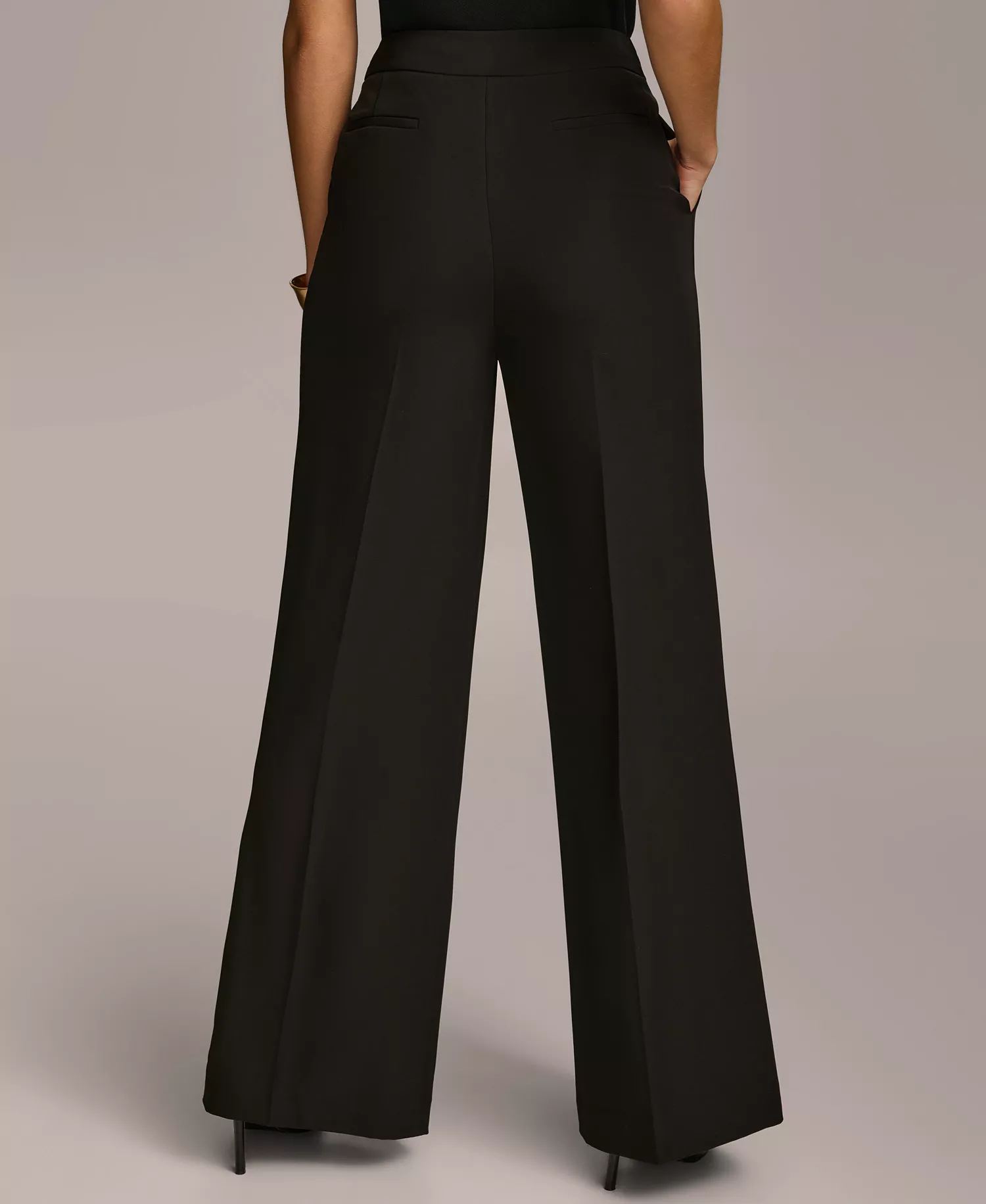 Women's Belted Blazer and Pleat Front Wide-Leg Pants - Black - 0