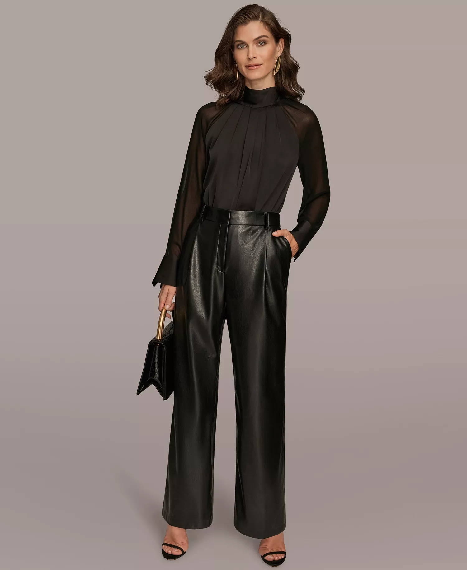 Women's Pleated Straight Pants - Black - 10